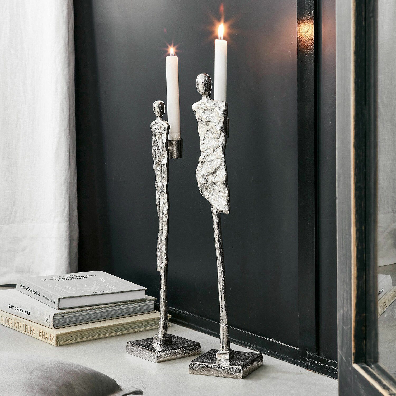 Mirabeau Kerzenständer Kerzenständer 2er Set Hollie silber | Kerzenständer