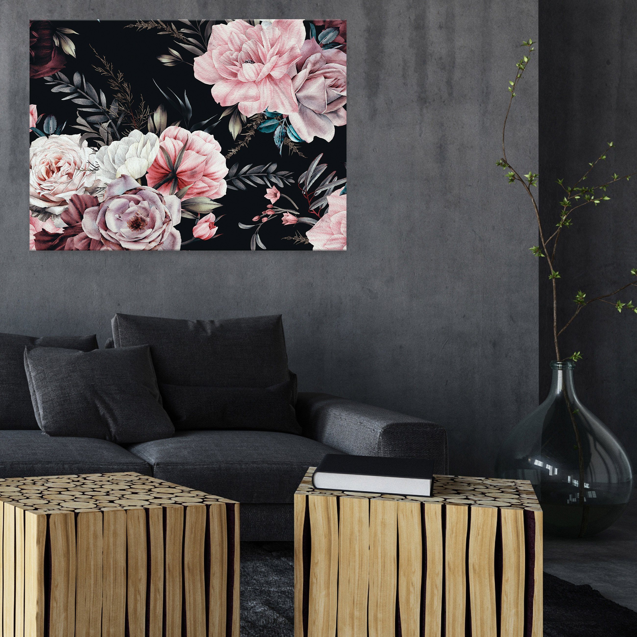 Wallarena Aufhängefertig Rosen Modern, Romantisch Blumen Leinwandbild Leinwandbilder XXL Vintage Blumen Wandbild (Einteilig),