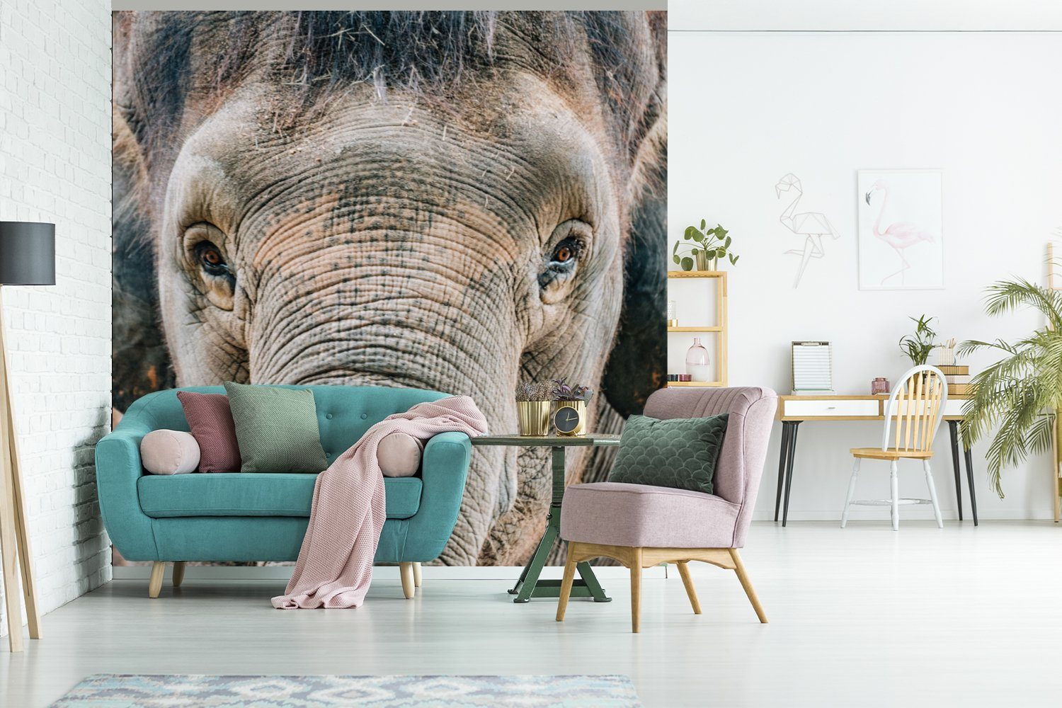 MuchoWow Fototapete Elefant - Porträt Tiere (4 für Wohnzimmer - St), Grau, Fototapete Schlafzimmer - Matt, bedruckt, Vliestapete Küche