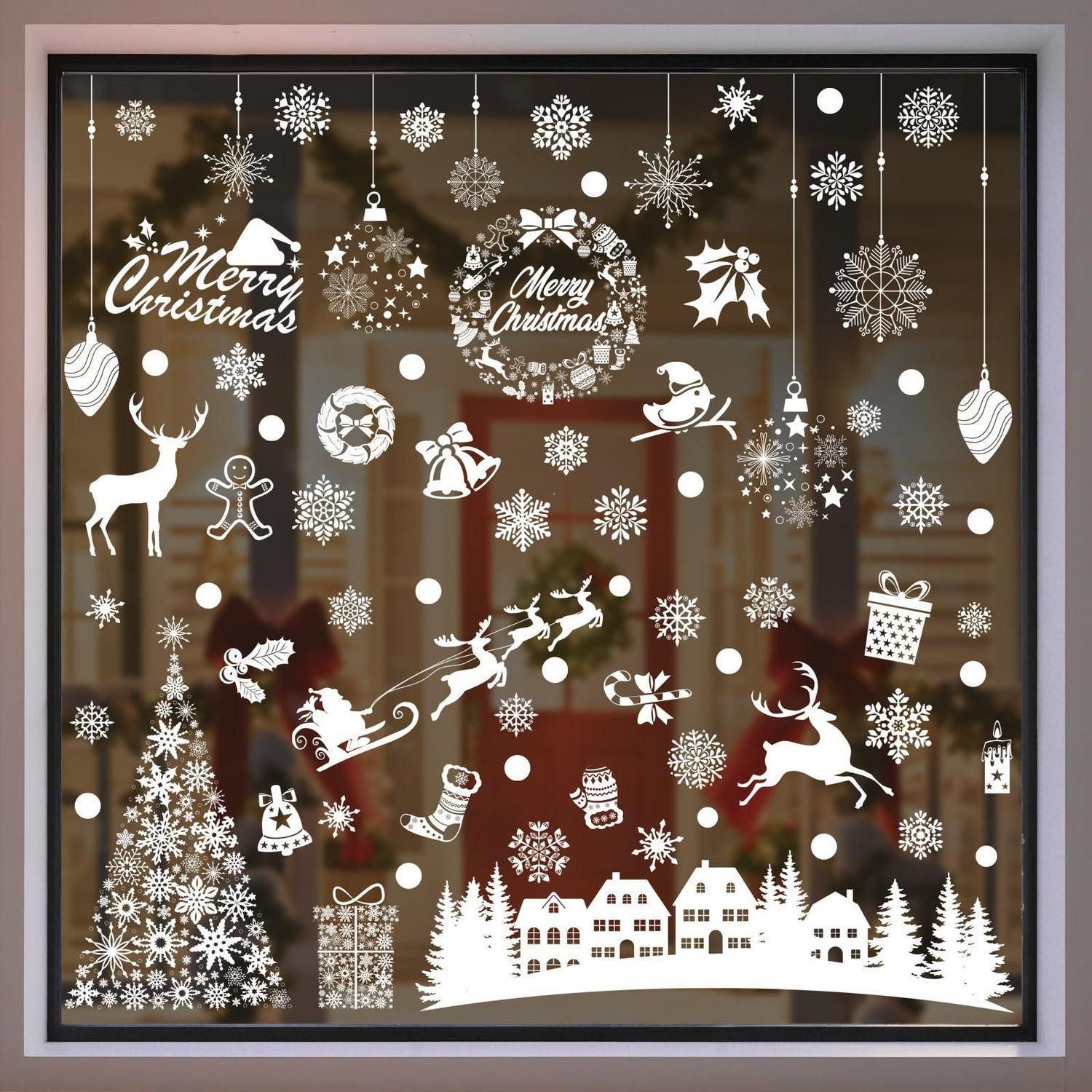 LuxusKollektion Fensterbild Fensterbilder Weihnachten Weißes Dorf Schneeflocke 84Stk