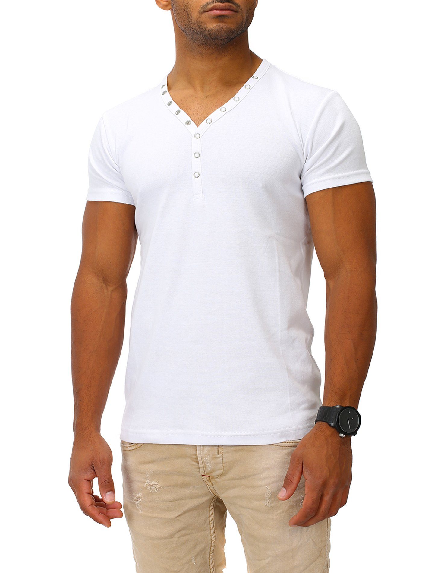 Joe Franks T-Shirt SMALL BUTTON in stylischem Slim Fit, Kurzarm Druckknopf white