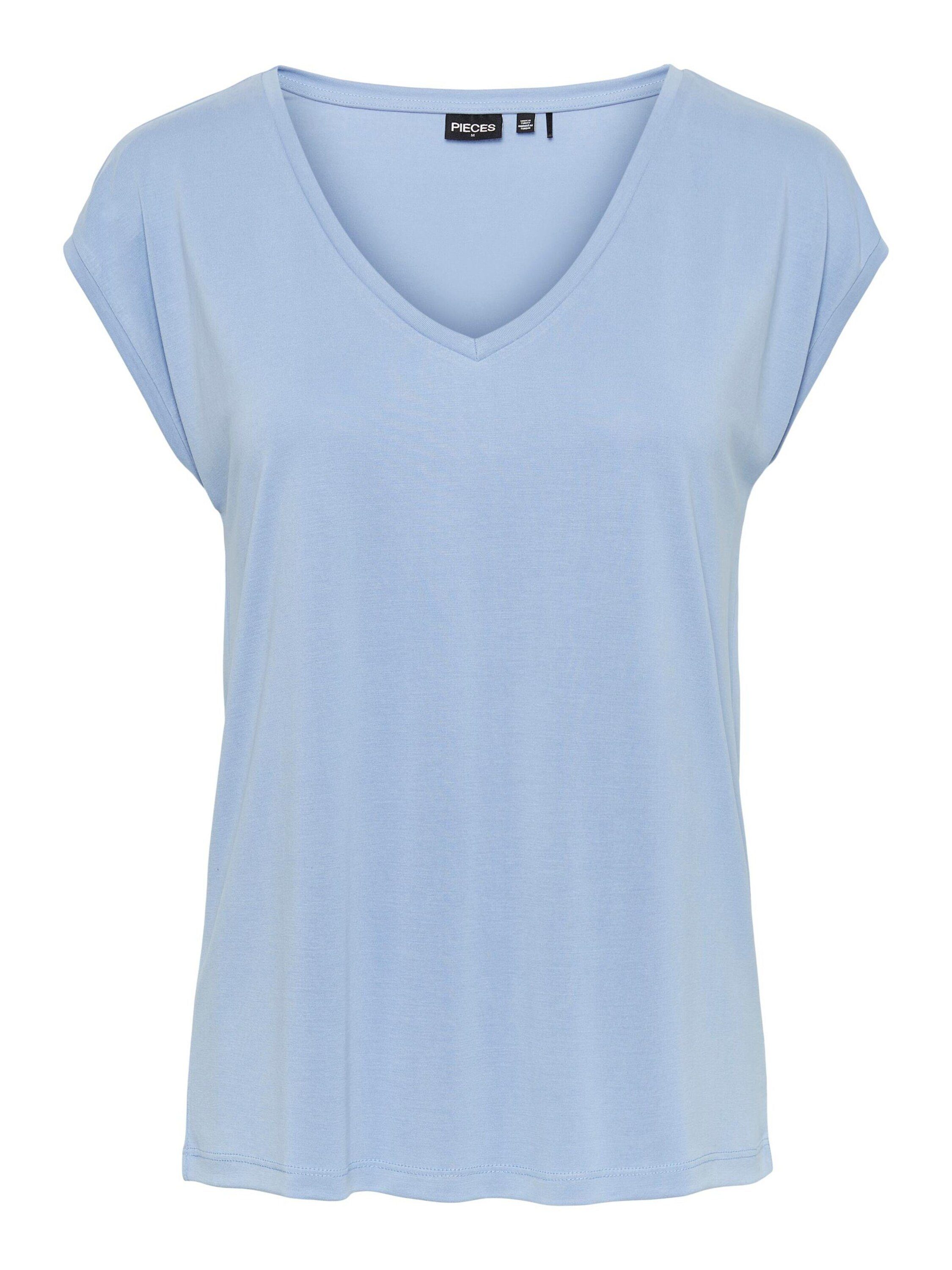 [Super günstig und kostenloser Versand!] pieces T-Shirt Kamala (1-tlg) vista Details blue Plain/ohne