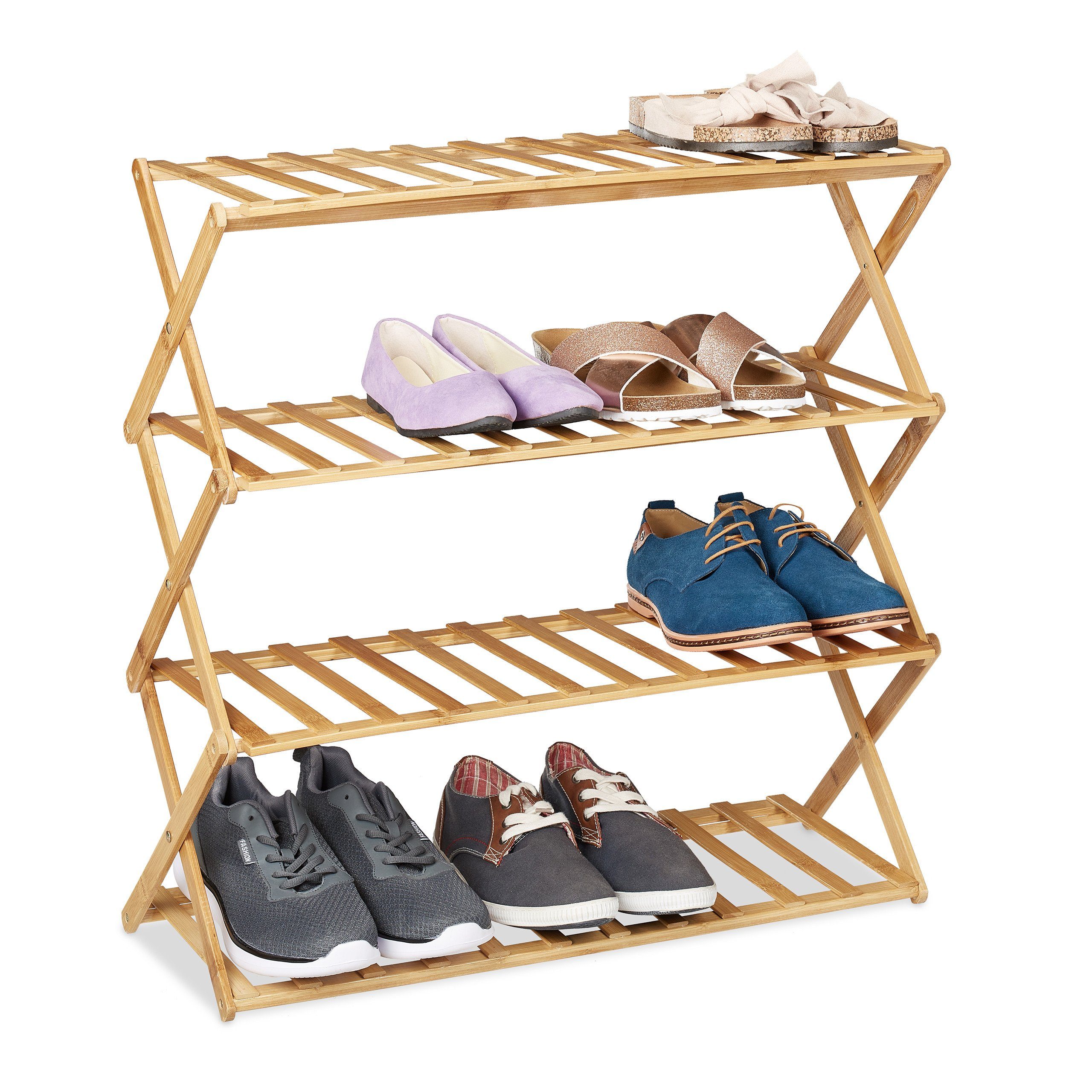 relaxdays Schuhregal Faltbares Schuhregal aus Bambus günstig online kaufen