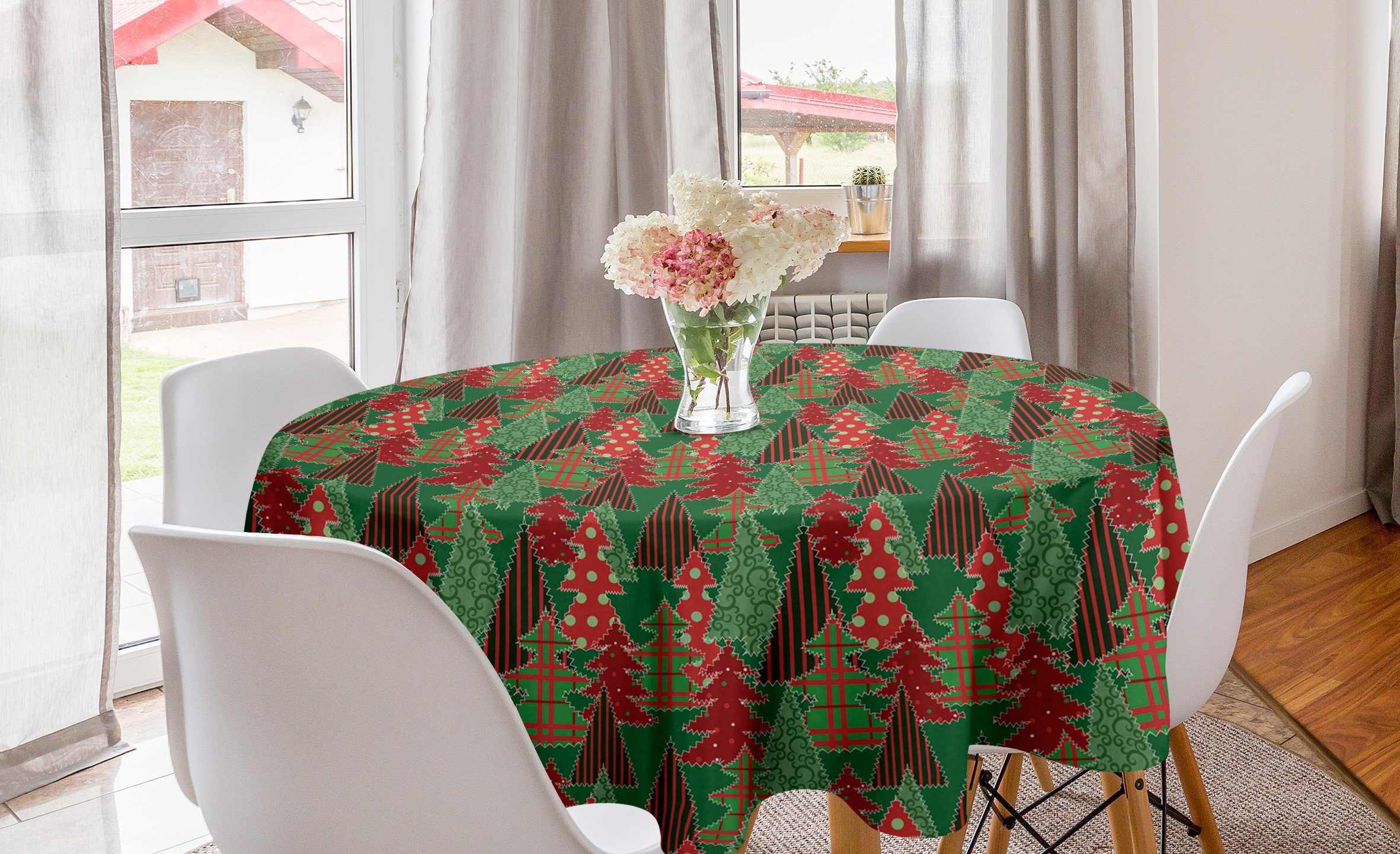 Abakuhaus Tischdecke Kreis Tischdecke Abdeckung für Esszimmer Küche Dekoration, Weihnachten Baum Pines Swirl Dot