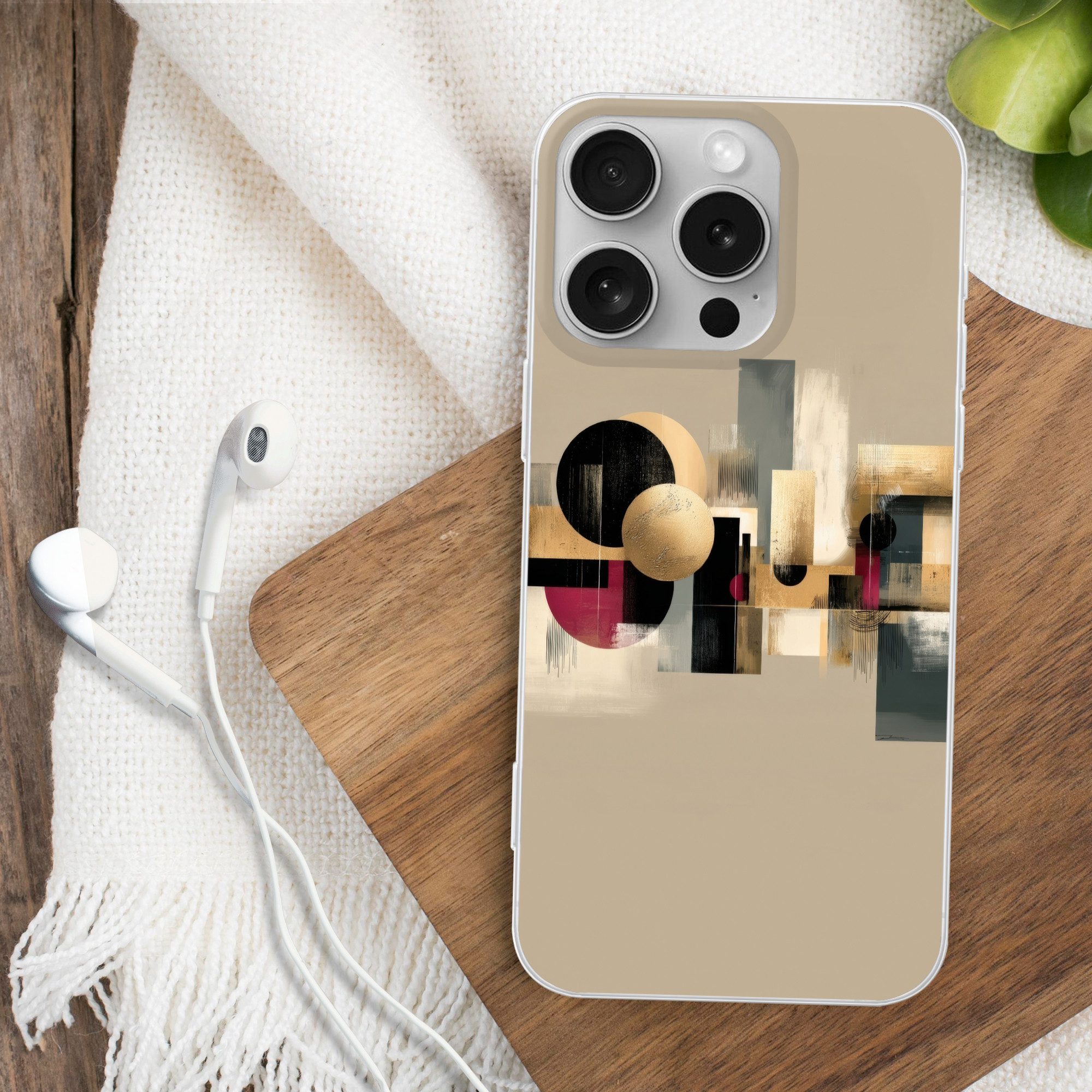 MuchoWow Handyhülle für Apple iPhone 16 Pro Abstrakt - Formen - Beige - Texturen, Smartphone-Bumper, Print, Handy Schutzhülle Dünn