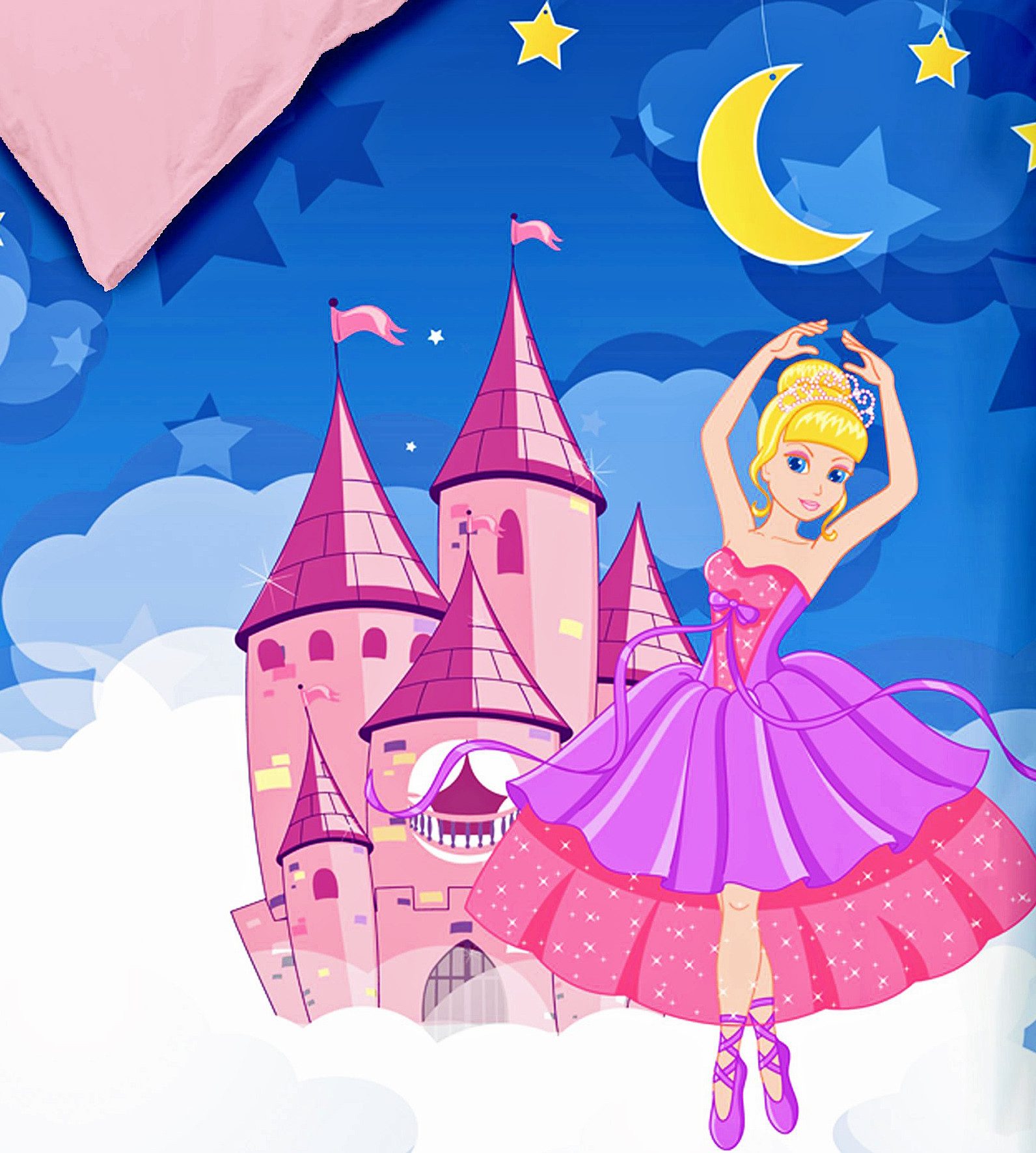 JACK Babybettwäsche 100x135cm Prinzessin Schloss Mond, Renforcé, 2 teilig, märchenhafte Babybettwäsche mit Reißverschluss