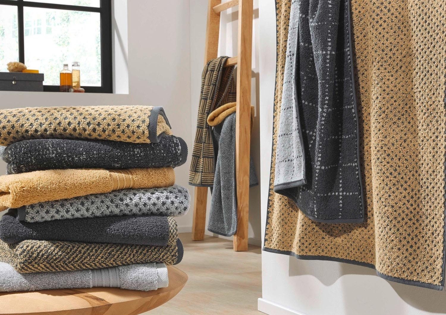 Dyckhoff Duschtuch HERRINGBONE, 70 x 140 cm, Graphitgrau, (1-St), Baumwolle