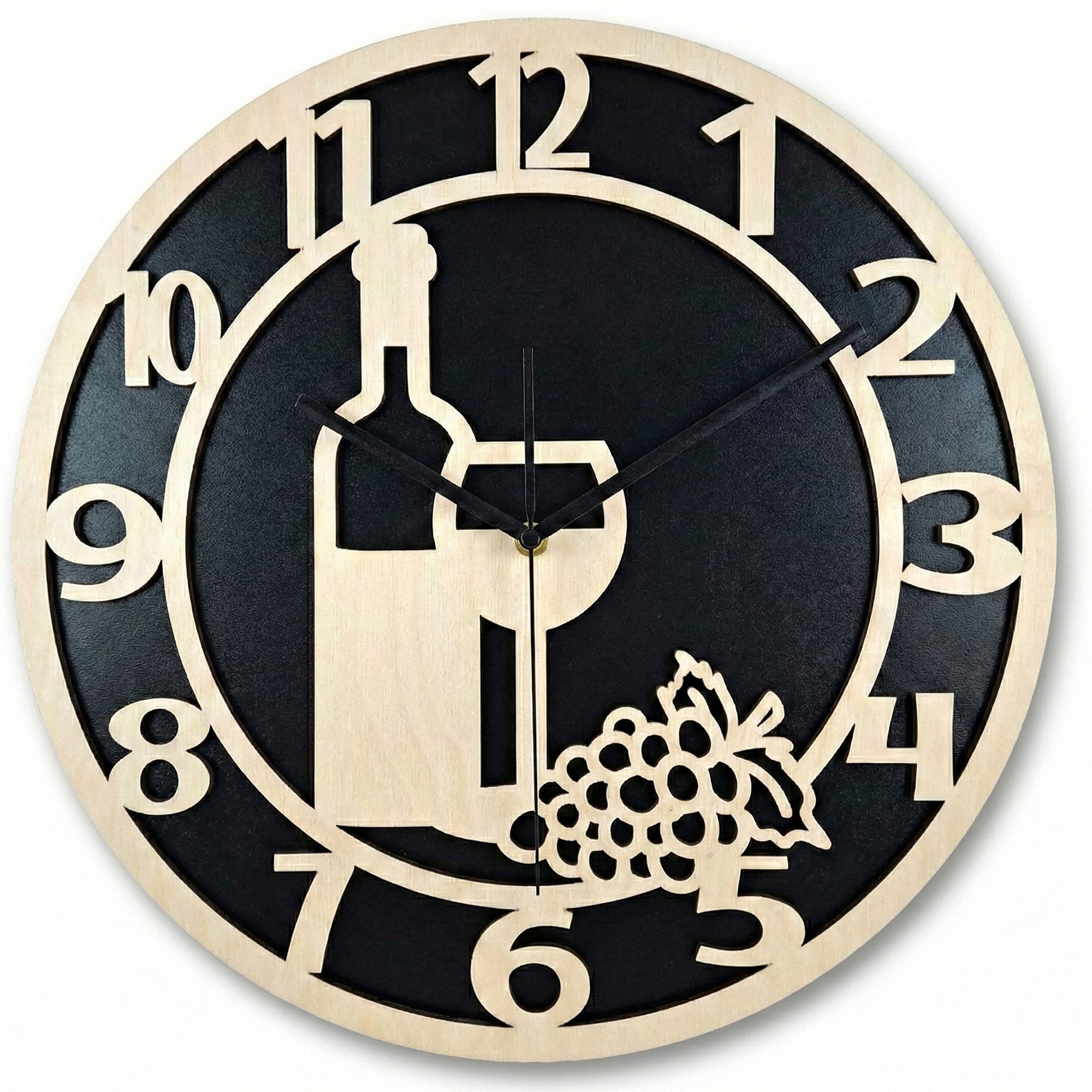 ORNAMENTI Wanduhr Dekorative Küchenuhr handgefertigte, Wein, Hingucker Wanddeko, Holz (lautlos, ohne Tickgeräusche, lesbare Ziffern)