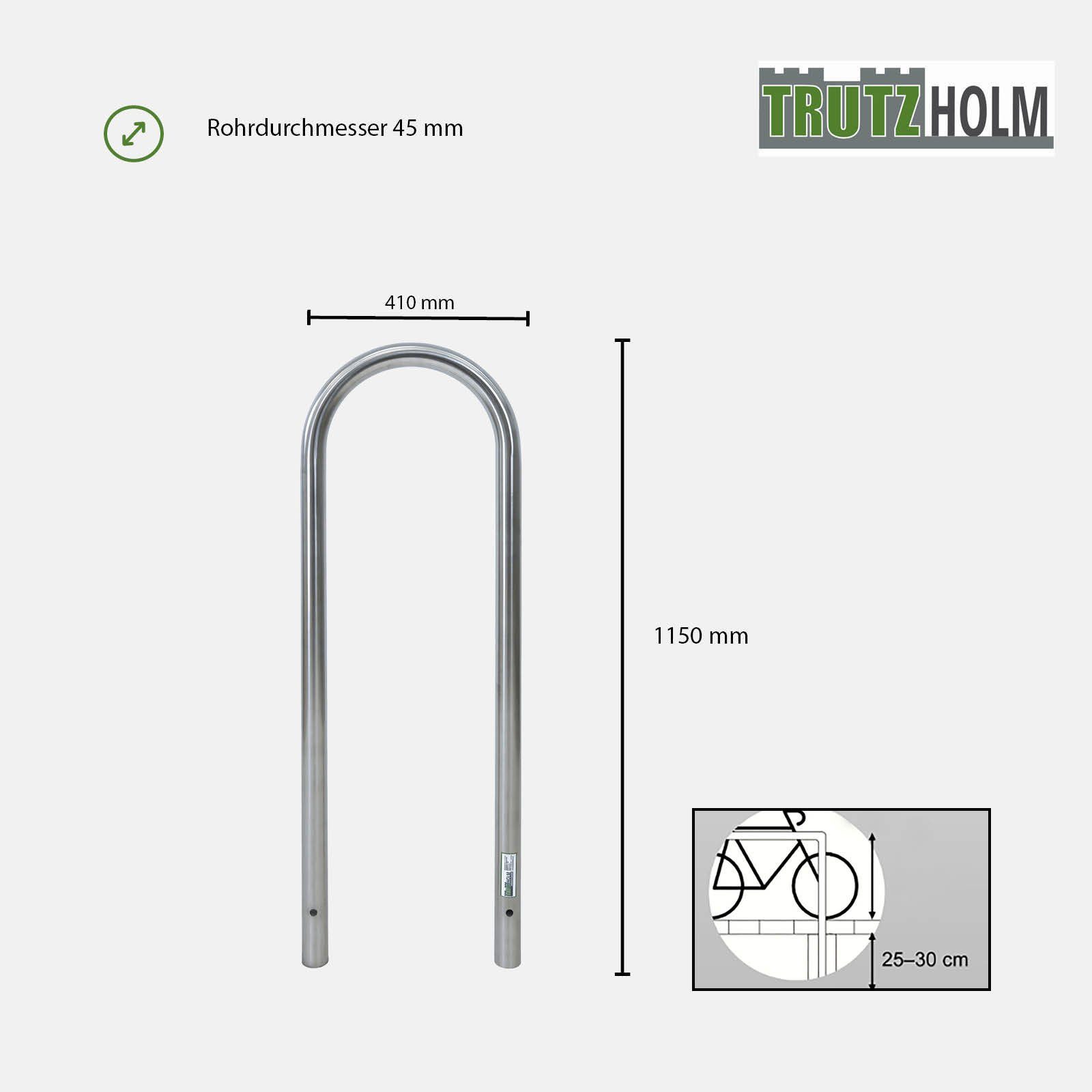TRUTZHOLM Fahrradständer Fahrradanlehnbügel 115 x 41 cm Edelstahl Ø 49 mm grau Einbetonieren (Artikel, 1-St), witterungsbeständig