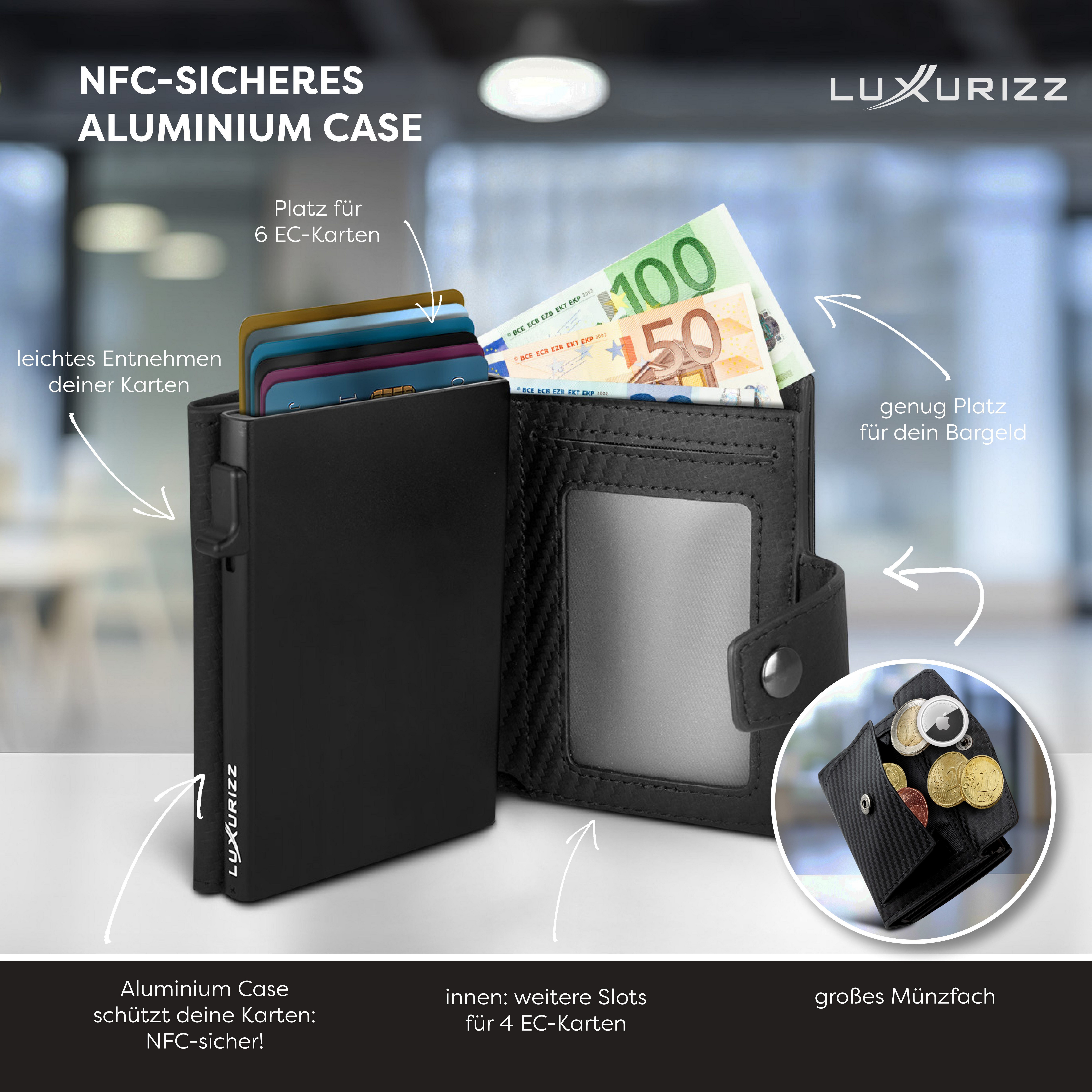 Luxurizz Mini Geldbörse Slim Wallet Echtleder mit Münzfach – Bild 4 von 5