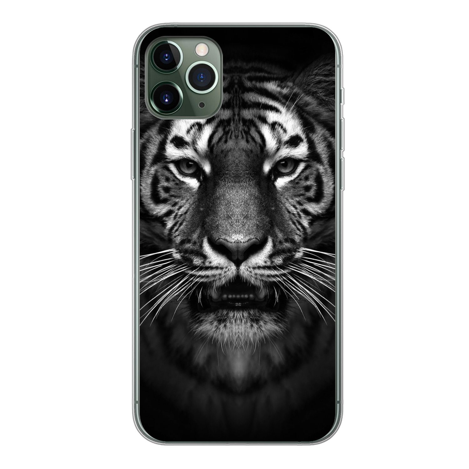 MuchoWow Handyhülle für Apple iPhone 11 Pro Max Tiger - Tiere - Schwarz - Weiß - Porträt -, Smartphone-Bumper, Print, Handy Schutzhülle Dünn