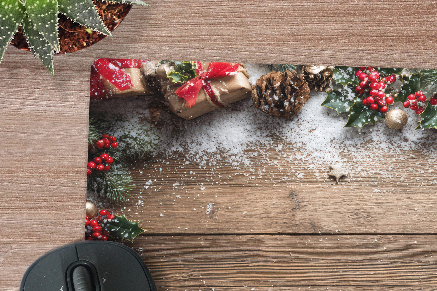 MuchoWow Mauspad Weihnachtsdekoration - Geschenke - Holz - Mehrfarbig (1-St), Mouse pad Klein, Gaming Deko, PC Zubehör, 27x18 cm