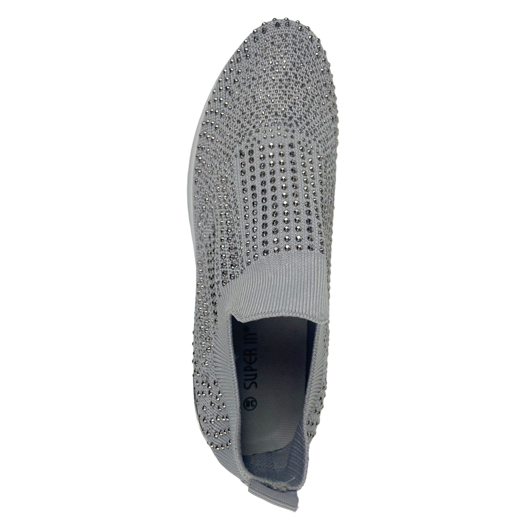 Damen Slipper Taschen4life Stoffschuh leichter & 8396 grey bequem, mit Steinchen, Glitzer komfortabel Slipper