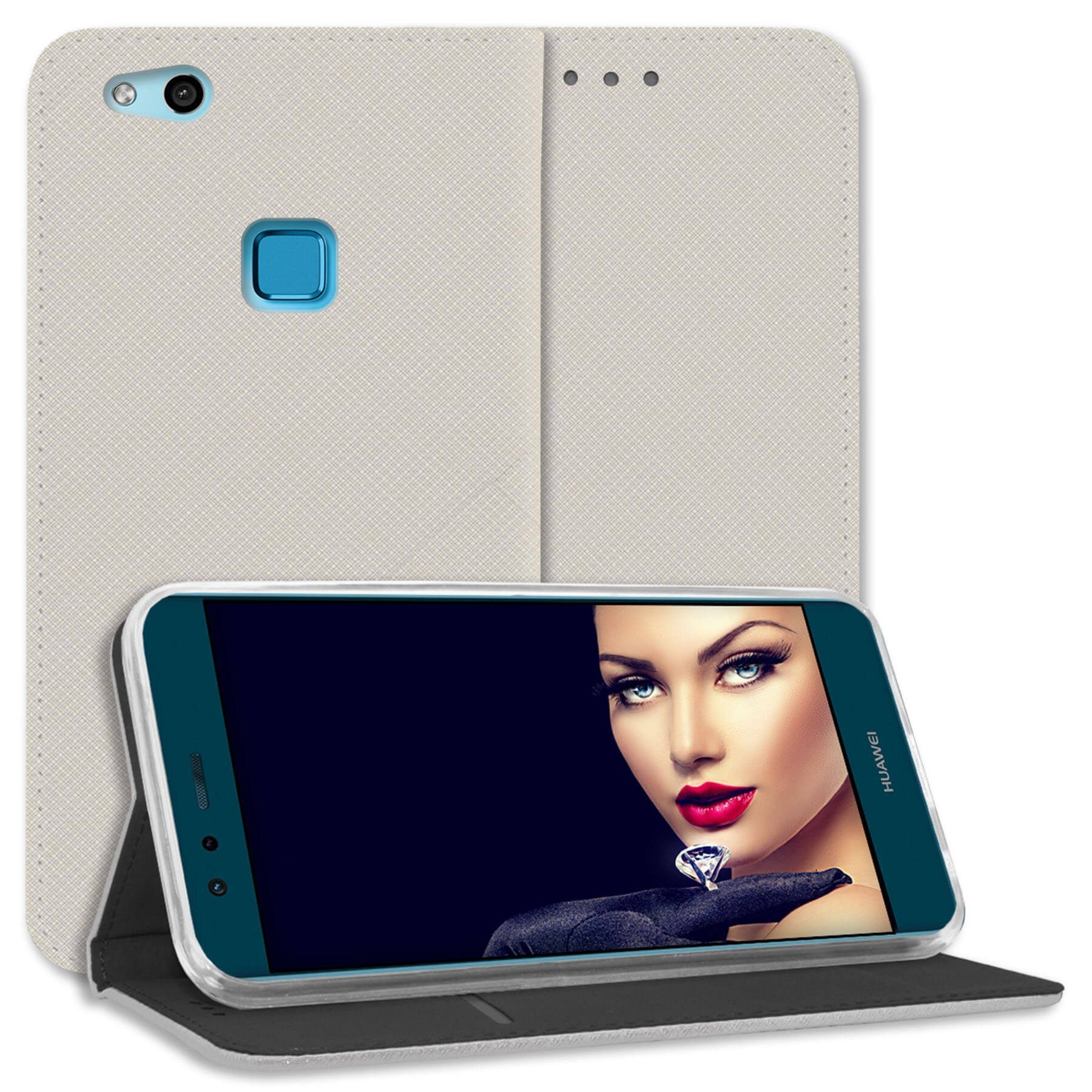mtb more energy Smartphone-Hülle Smart Magnet für Huawei P10 Lite, Silber, Bookstyle Klapphülle Cover Wallet Case aus Kunstleder