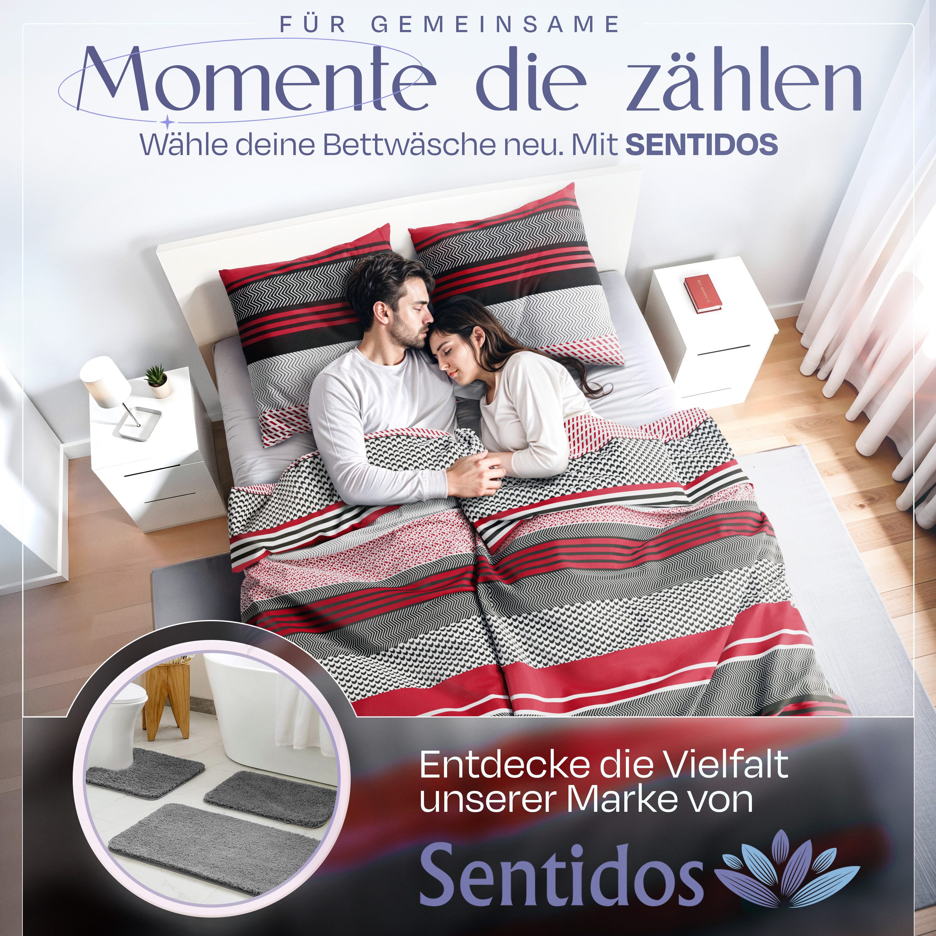 Sentidos Bettwäsche Set 135x200cm 4teilig %100 Baumwolle, Baumwolle, 2 teilig, mit Reißverschluss, geeignet für Winter oder Sommer – Bild 5 von 5