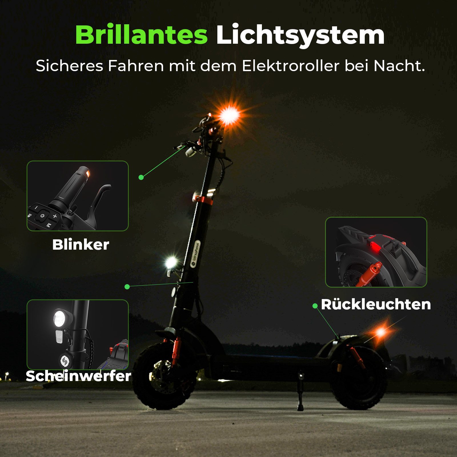 iSinwheel E-Scooter Offroad mit Straßenzulassung (ABE) 11-Zoll-Reifen,80km Reichweite, (1 tlg), Duales Bremssystem, Belastung bis 150kg,500W