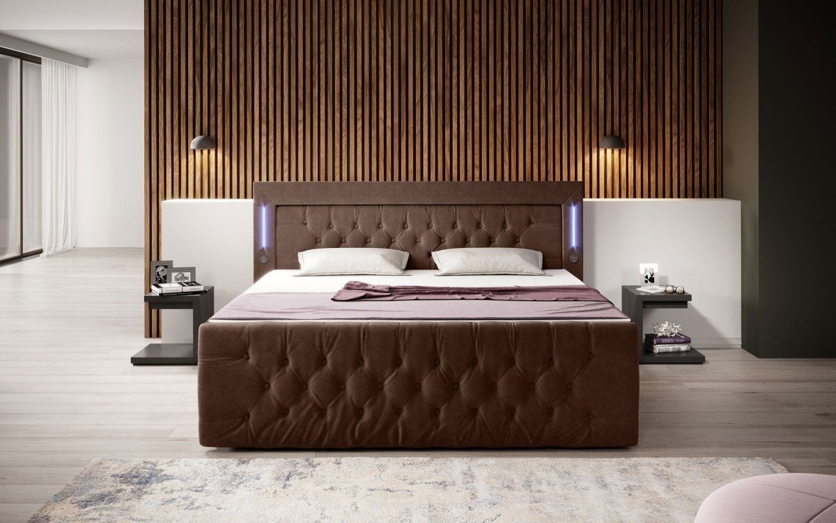 Luxusbetten24 Boxspringbett Diva, mit LED-Beleuchtung, USB-Anschluss und Stauraum