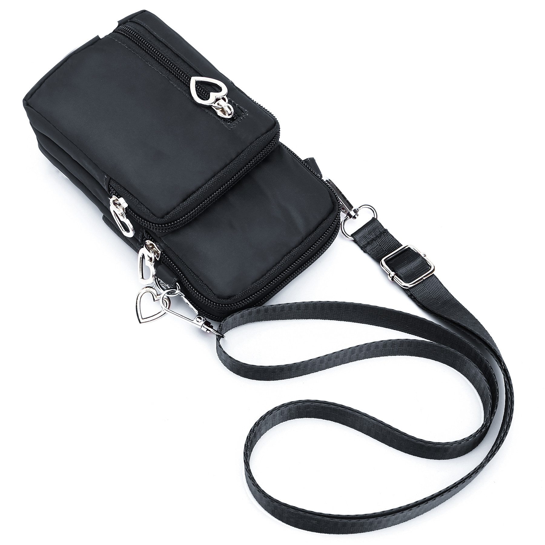 Mutig Umhängetasche Crossbody Tasche für Damen, Verstellbar Schultergurt (Nylon Handy Mini-Tasche, multifunktionale Handytasche, 1-tlg., Schultertasche, Kleine Umhängetasche, Mini Crossbody), Schultertasche zum Umhängen mit breitem Schultergurt und 3 Fächern