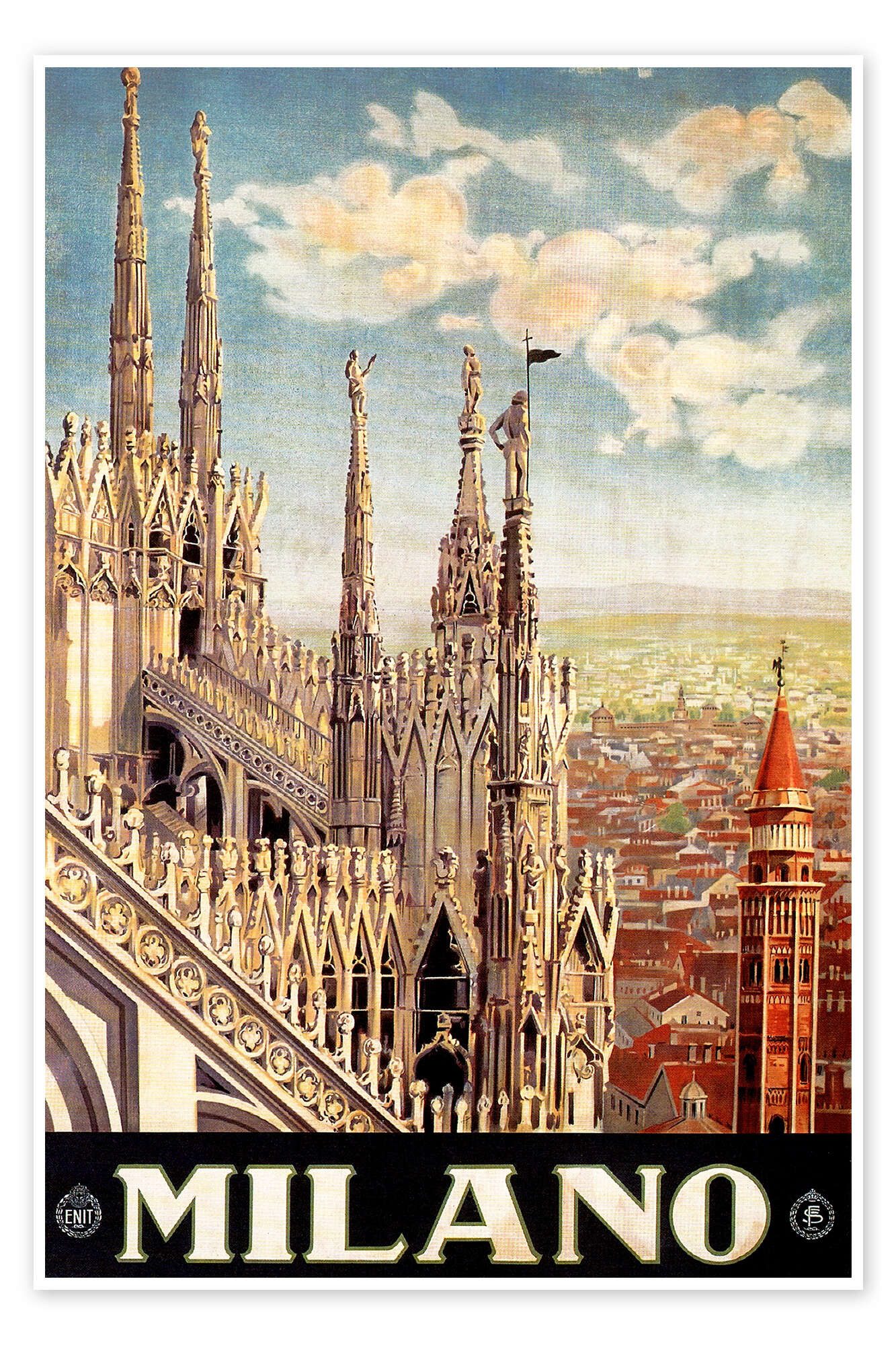 Posterlounge Wandbild Italien - Mailand, Vintage Travel Collection, erhältlich als Poster, Leinwandbild, Wandsticker oder Acrylglasbild