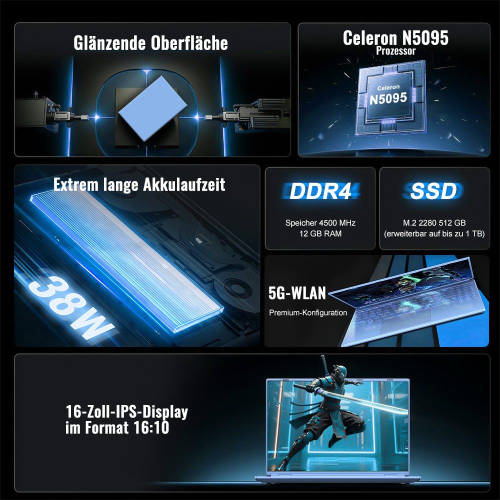 bvate Laptop 12GB 512GB 1TB SSD Espansione Notebook 16 Pollici N5095 Notebook (N5095, N5095)