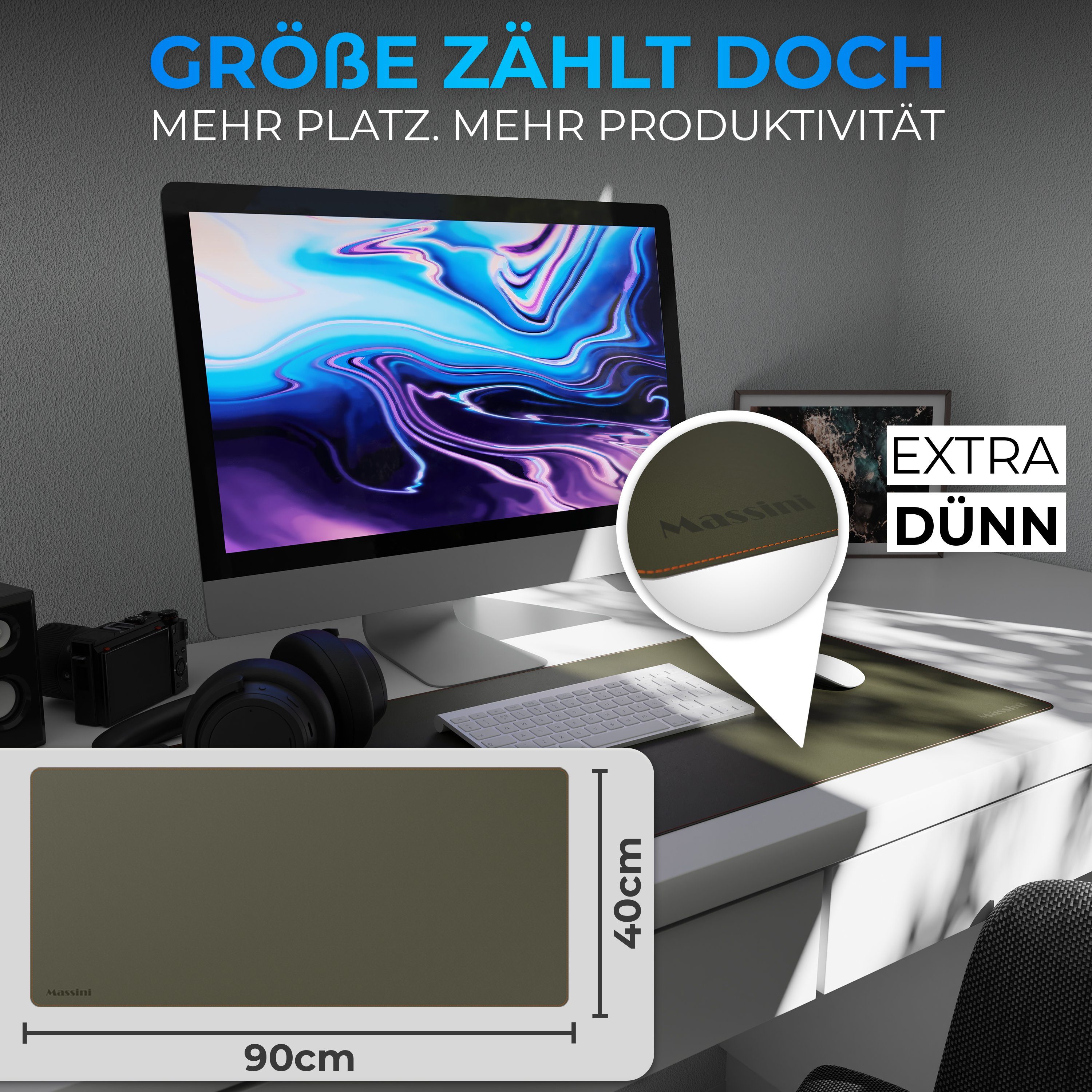 Massini Schreibtischunterlage Edles Mauspad Lederoptik Design XXL vernähte Kanten, doppelseitig – Bild 4 von 5