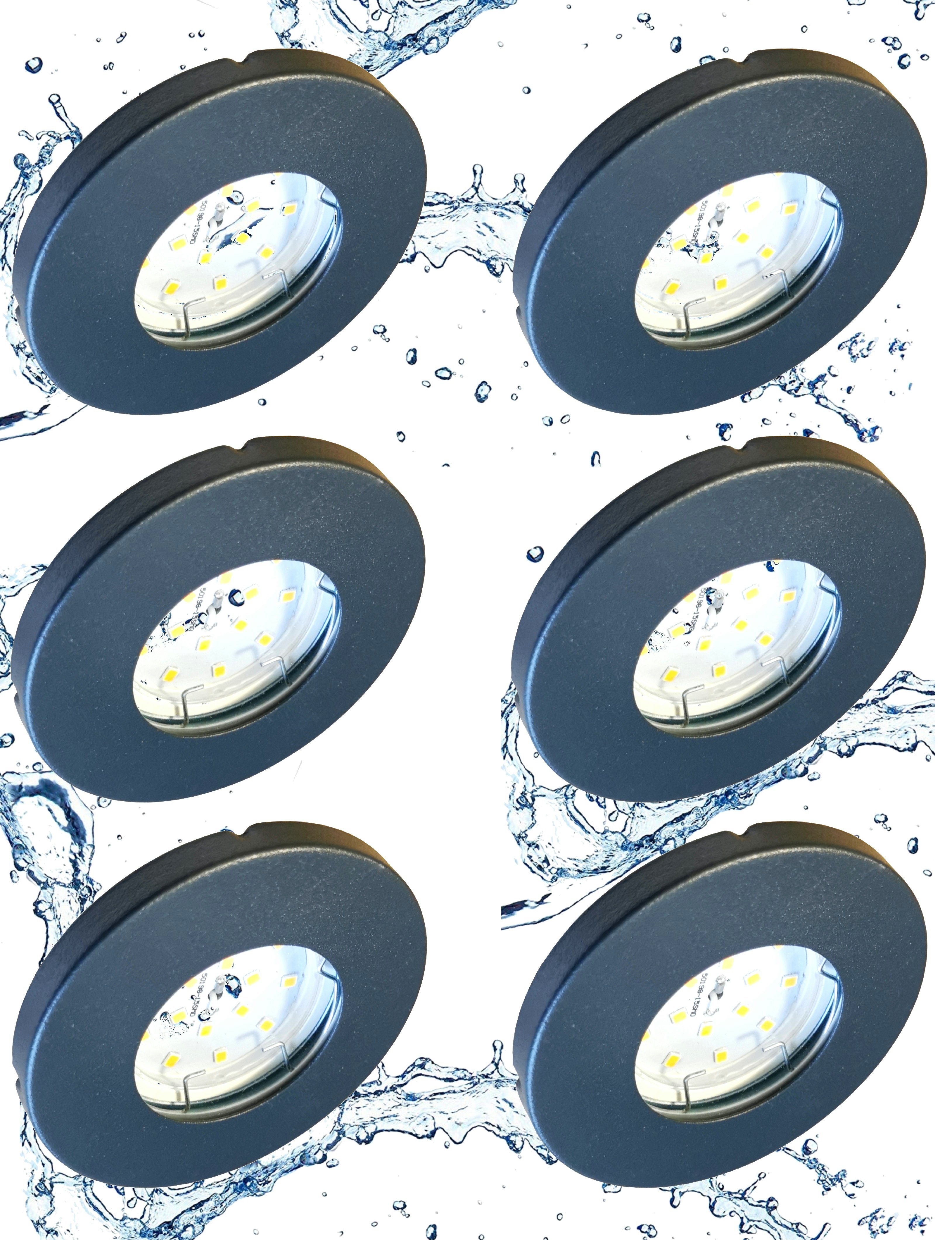 TRANGO LED Einbauleuchte, Dimmfunktion, 6er Set IP65 LED Einbaustrahler 6729IP65-061MOSD in Anthrazit matt inkl. 6x 5 Watt 3-Stufen dimmbar 3000K warmweiß Ultra Flach LED Modul Dusche, Bad, Deckenstrahler, Deckenlampe. Reduzierter Preis € 58,99. Unverbindliche Preisempfehlung € 109,99