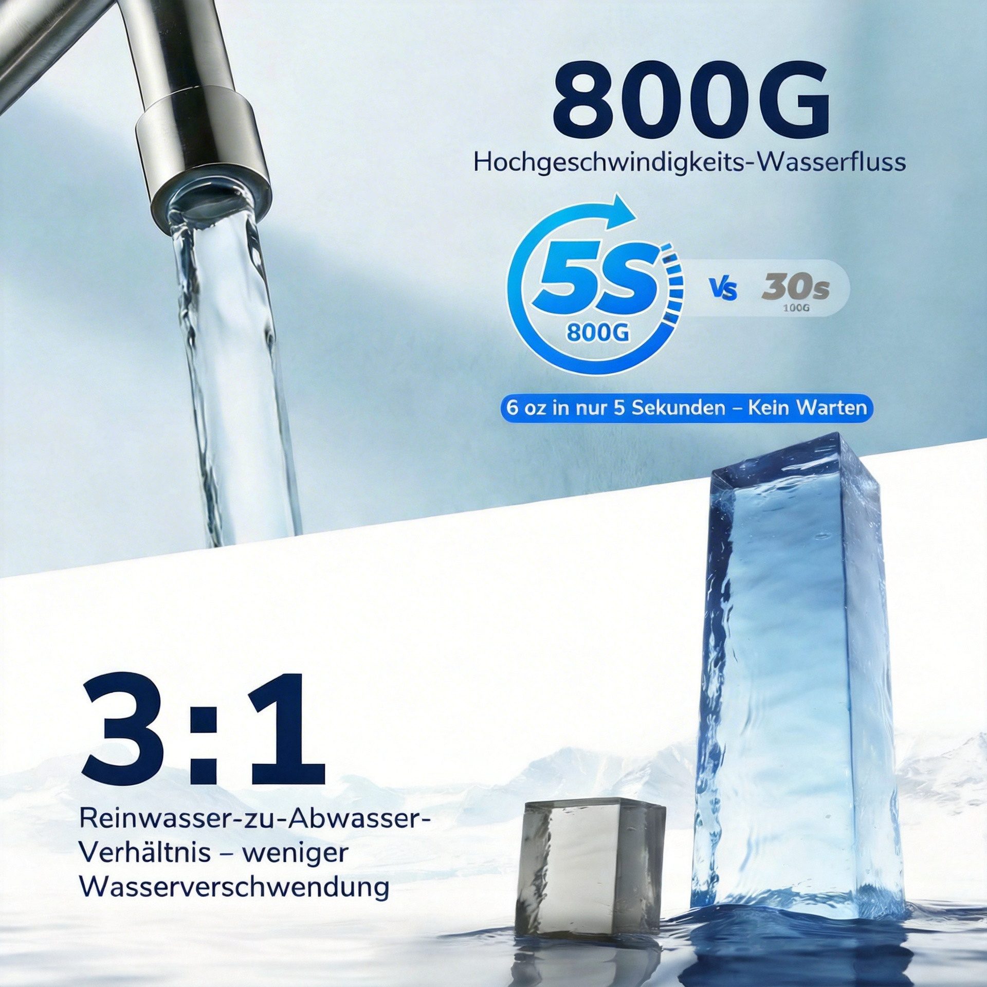 Ecoviva Wasserfilter RO800G Untertisch Umkehrosmoseanlage, 9‑Stufen-Filtration, 3:1 Abwasser, Remineralisierung, Tanklos
