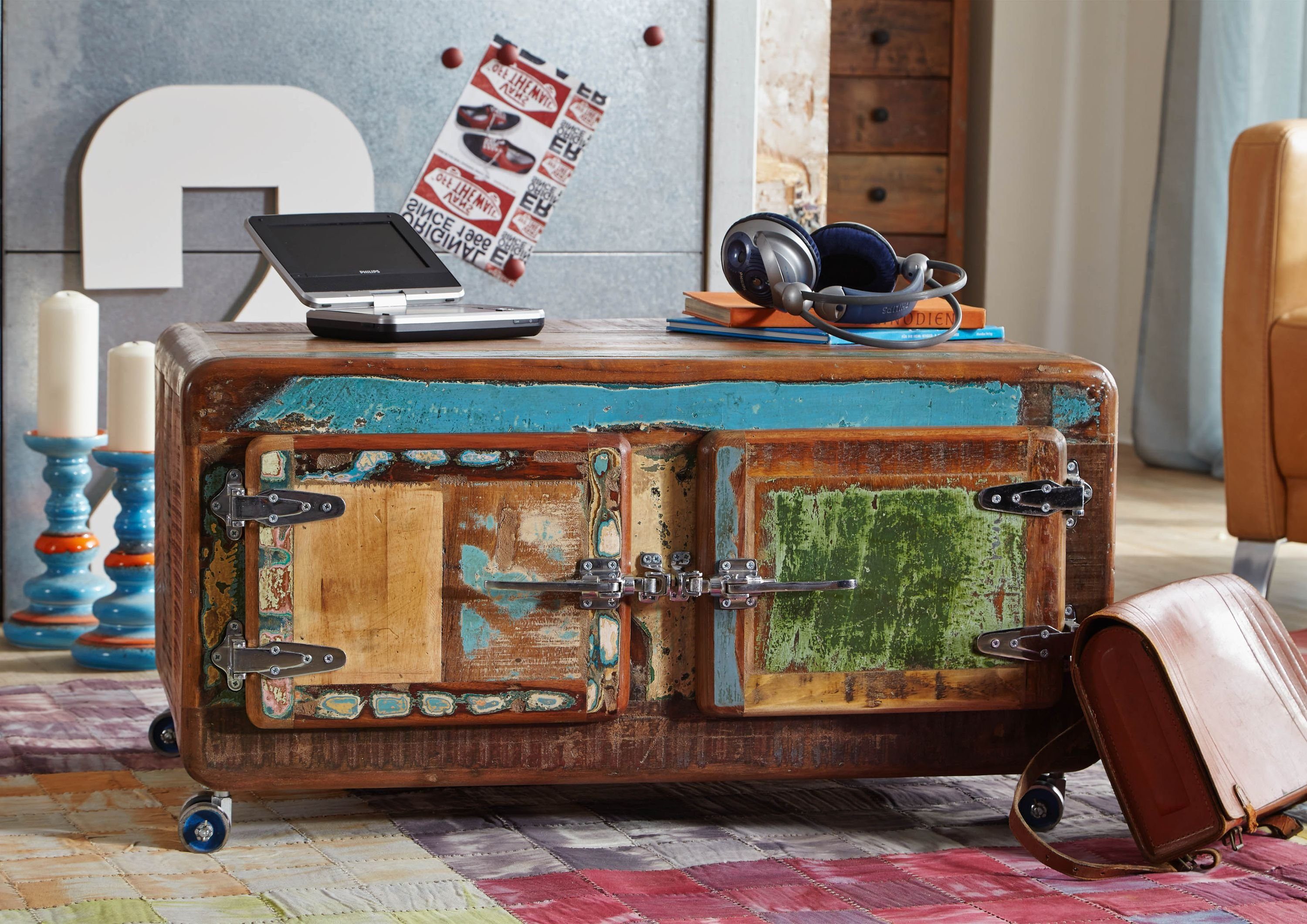 Massivmoebel24 Couchtisch Couchtisch Altholz 90x60x40 mehrfarbig lackiert F günstig online kaufen