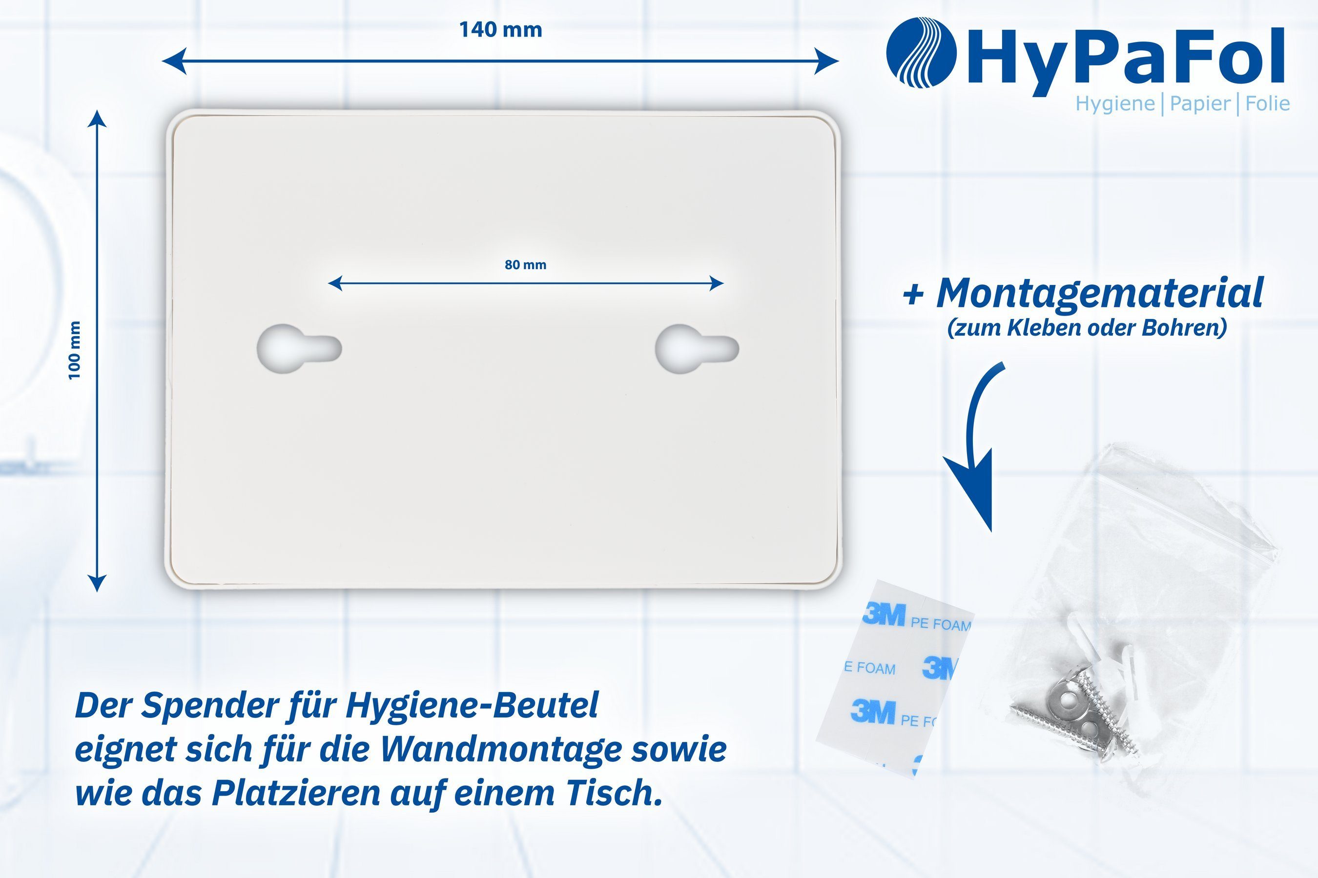 Hypafol Hygienebeutelspender SET mit 6 x 30 Stk. Hygienebeutel, (Edelstahl Spender oder aus Kunststoff in Chrom & Weiß), Achtung: Artikel ist sowohl einzeln als auch im Set verfügbar!