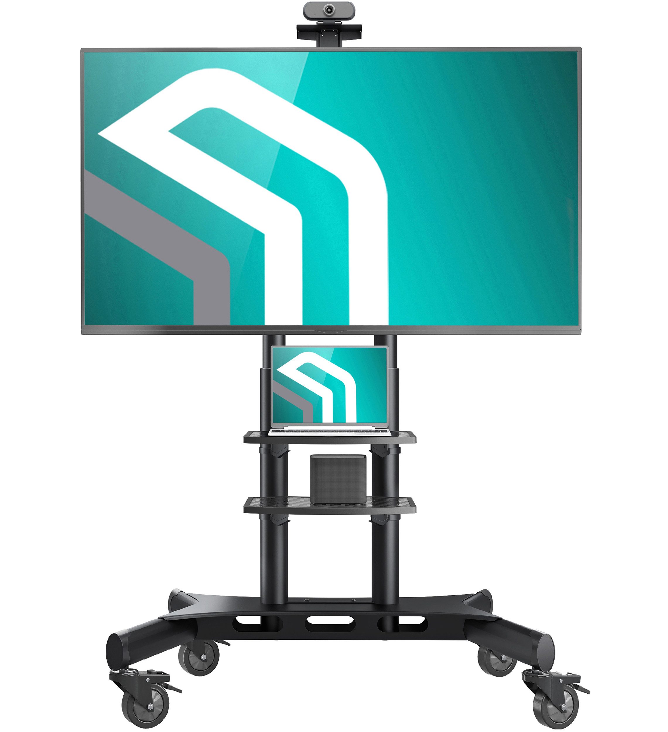 ONKRON TV-Ständer 50-86 Zoll, bis 105.9 kg, VESA 200x200-800x500, TS1881-B, (bis 86,00 Zoll, 1-tlg., rollbar, höhenverstellbar, mit 2 Ablagen, Kabelmanagement)