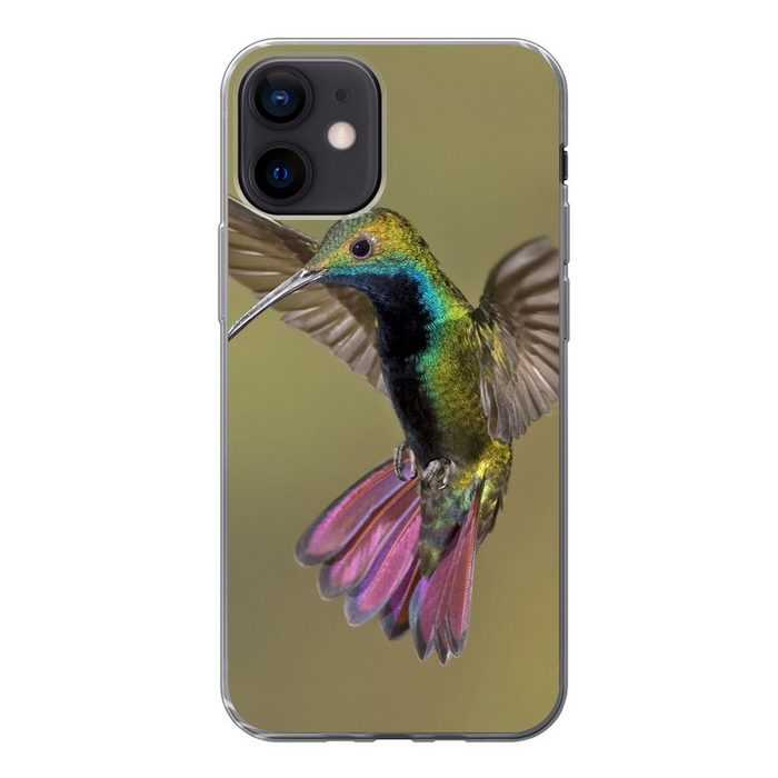 MuchoWow Handyhülle Kolibri - Grün - Lila Handyhülle Apple iPhone 12 Smartphone-Bumper Print Handy
