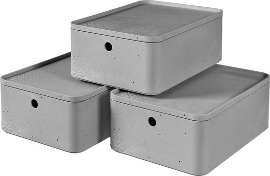 Curver Aufbewahrungsbox »BETON M« (Set, 3 Stück), stapelbar, je 8 Liter