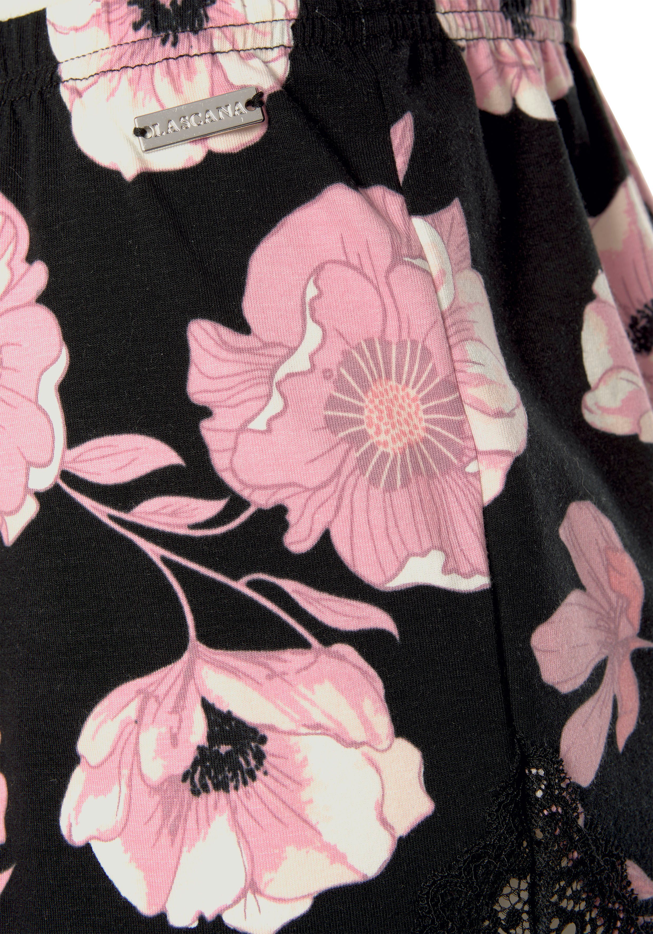 Spitzeneinsätzen mit rosa-schwarz-geblümt-gemustert LASCANA Shorts