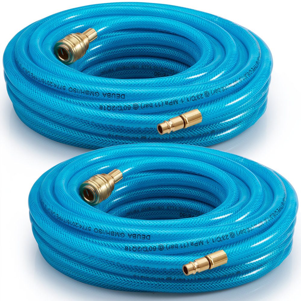 Deuba Компрессоры-Set, 2x Druckluftschlauch 10m PVC Schnellkupplung 15 bar 1/4" Anschluss Ø