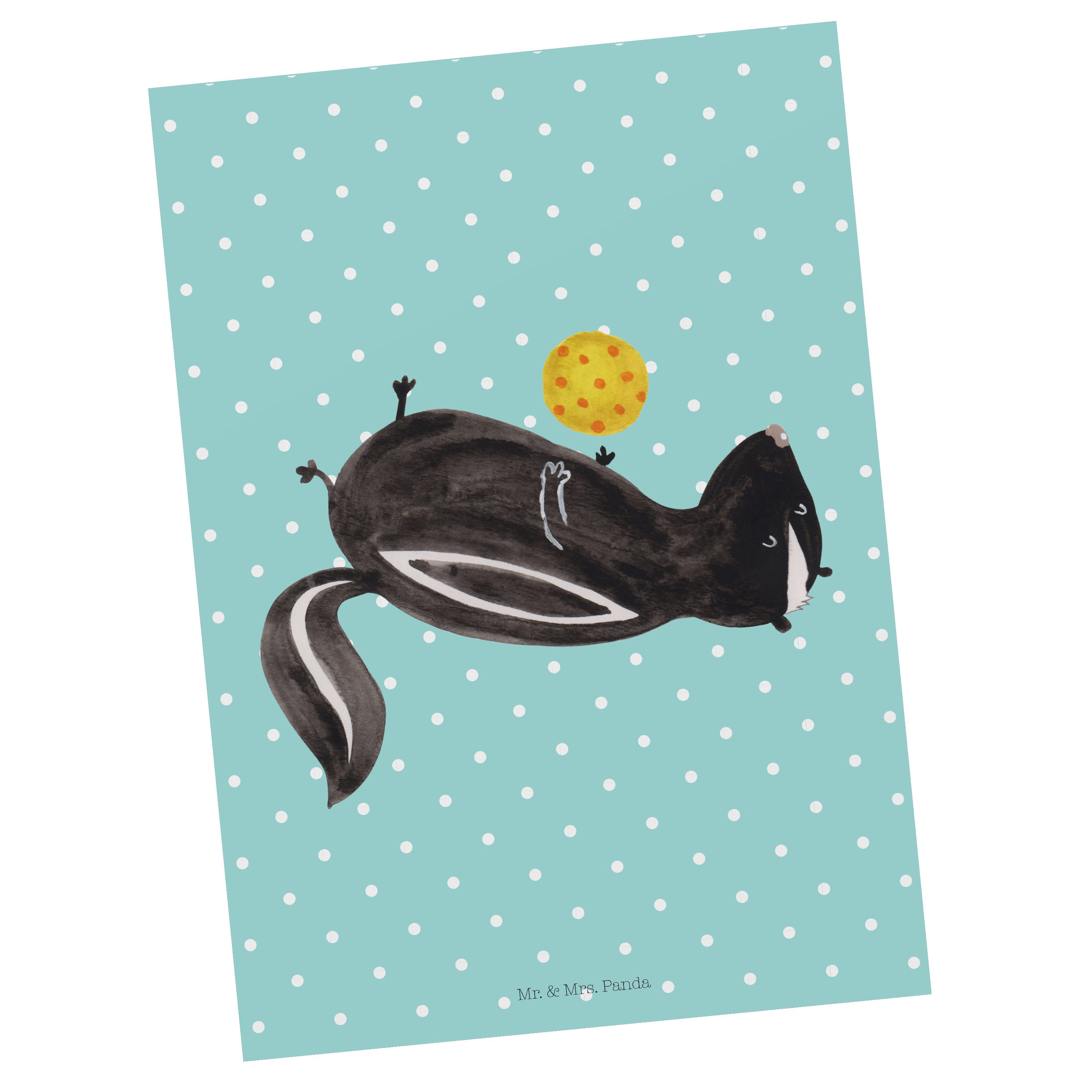 Mr. & Mrs. Panda Postkarte Stinktier Ball - Türkis Pastell - Geschenk, Grußkarte, Einladungskart