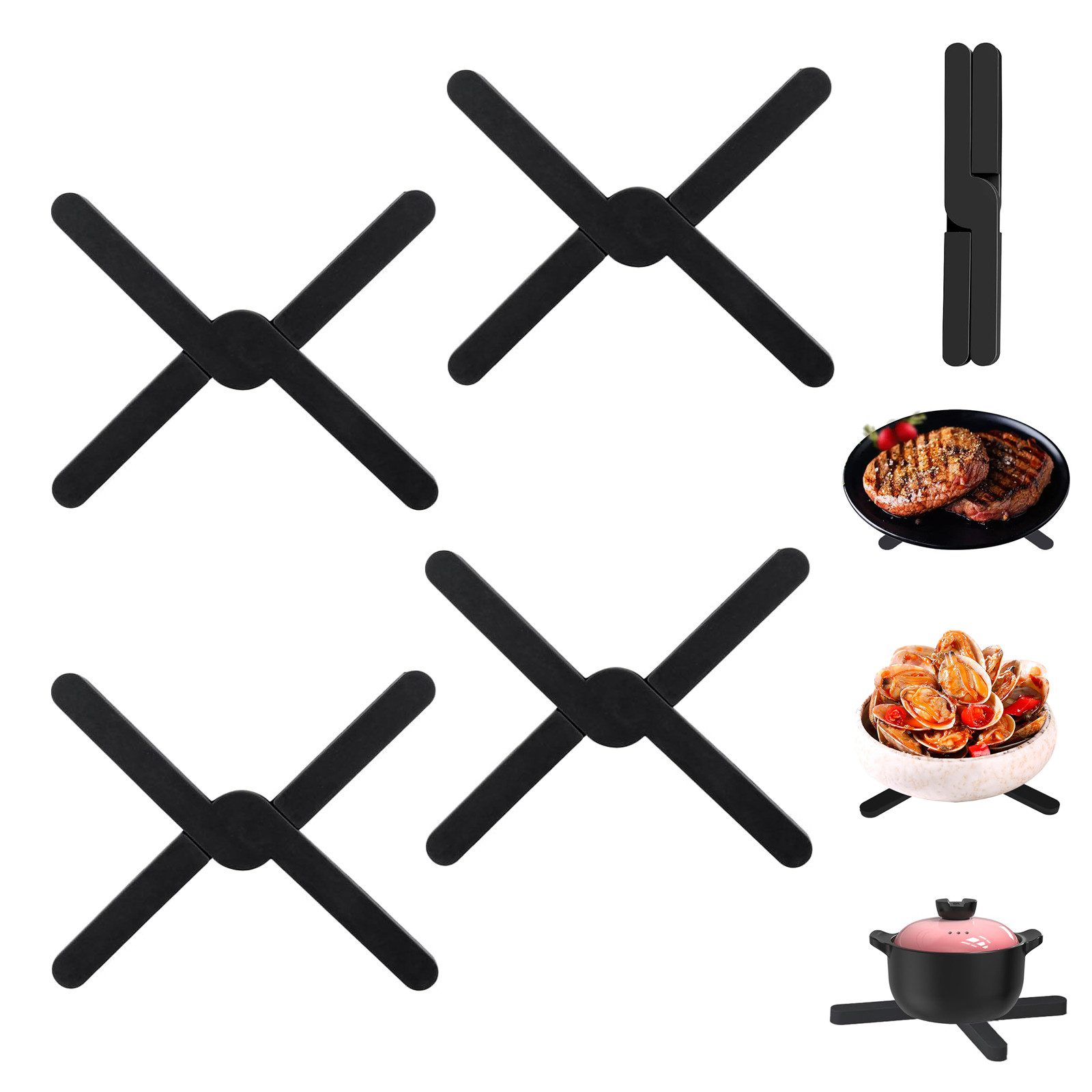 Platzset 4 Stück Silikon Topfuntersetzer Hitzebeständig, Zusammenklappbar