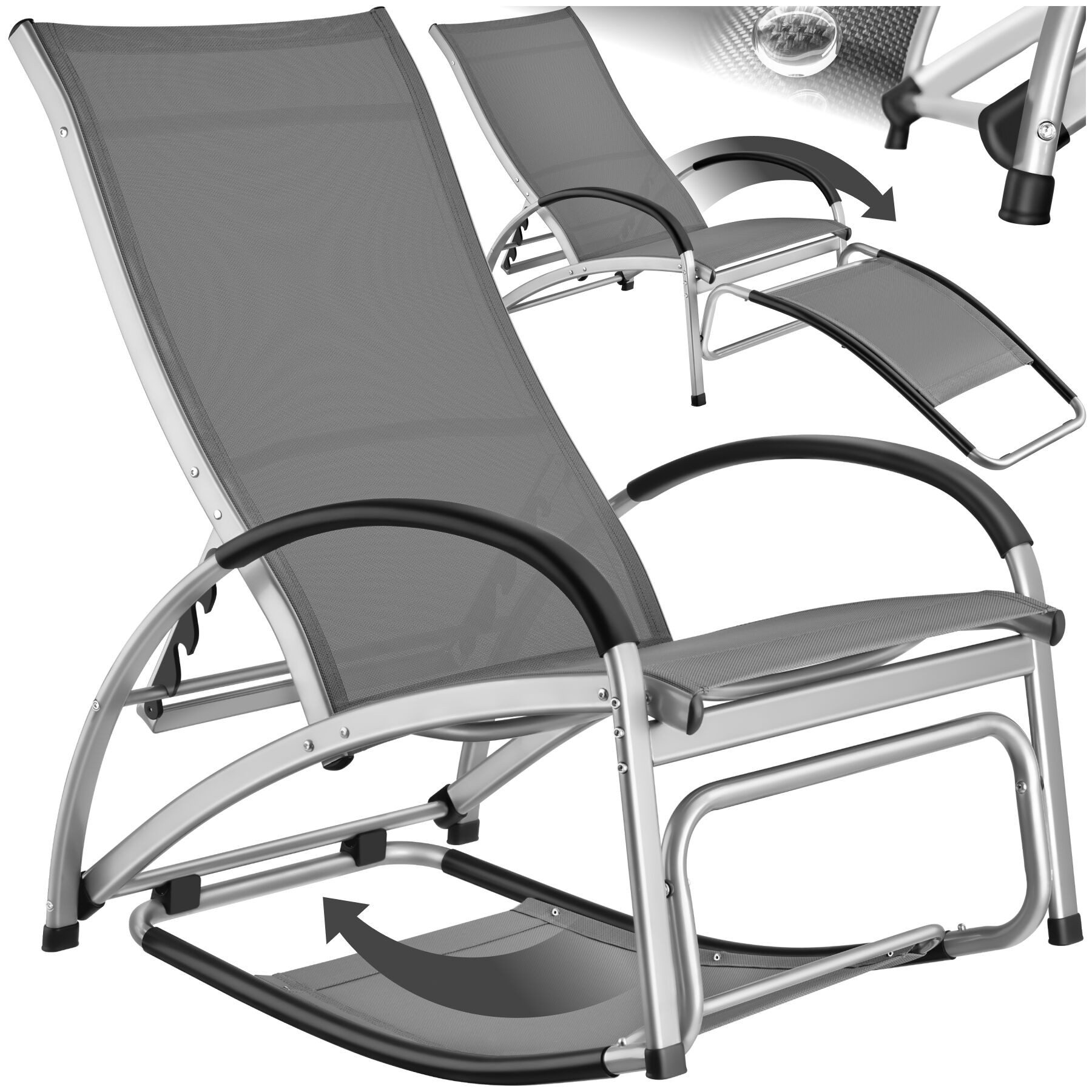 tectake Gartenliege Sonnenliege, 2 in 1 Funktion, verstellbare Rückenlehne, wetterfest, Multifunktionsliege Avignon, 1 St., in anthrazit, wasserabweisend, luftdurchlässig, rutschfest, Belastbarkeit 120 kg