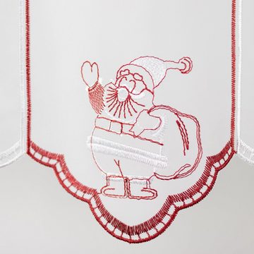 Scheibengardine Scheibengardine Weihnachten Bistrogardine Küchengardine Kurzgardine 126 Weihnachtsmann Weiß Rot 45x160 cm, EXPERIENCE, Durchzuglöcher (1 St), halbtransparent, Voile, Weihnachten