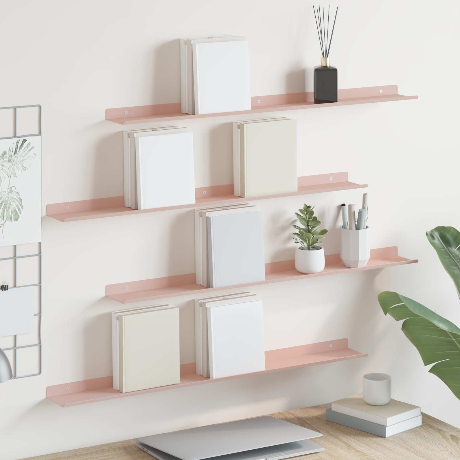 vidaXL Regal Schwebendes Regal 4 stk. Rosa 80 x 9 x 2,5 cm Stahl, 4-tlg.