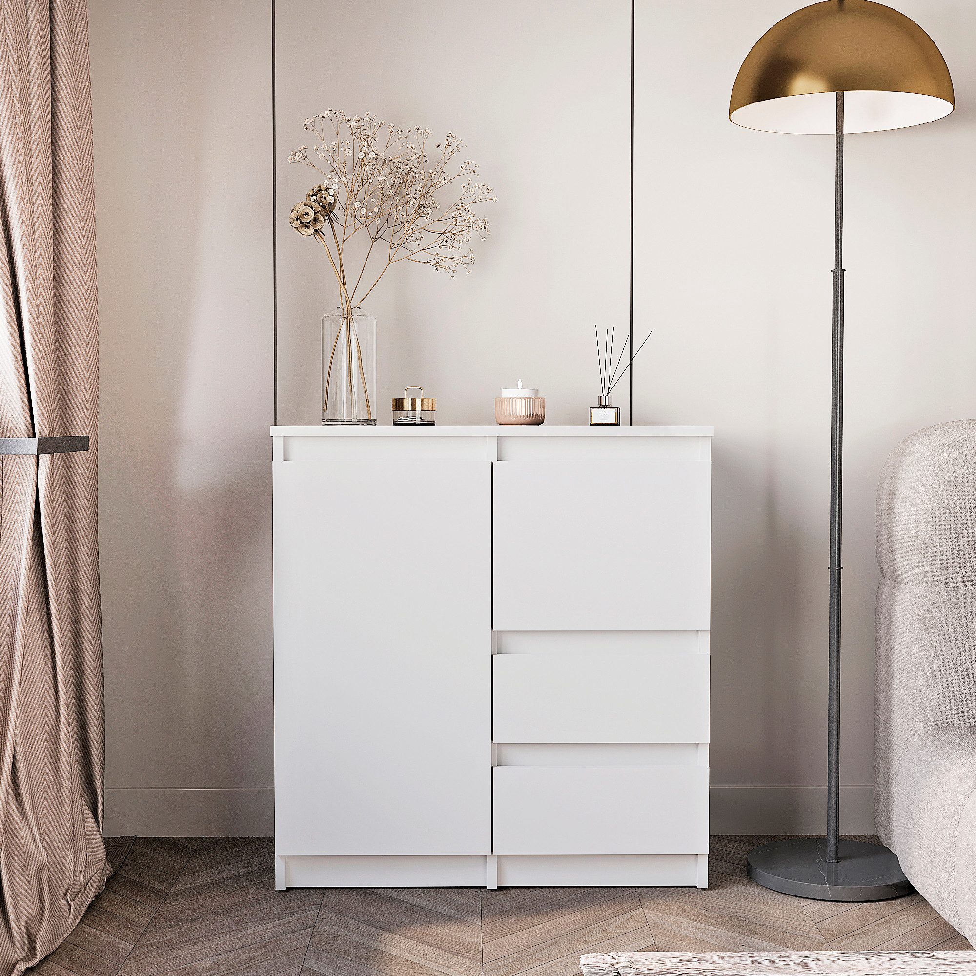 KOMTO Kommode Kommode mit 2/3 Schubladen und Türen – Sideboard PIKO