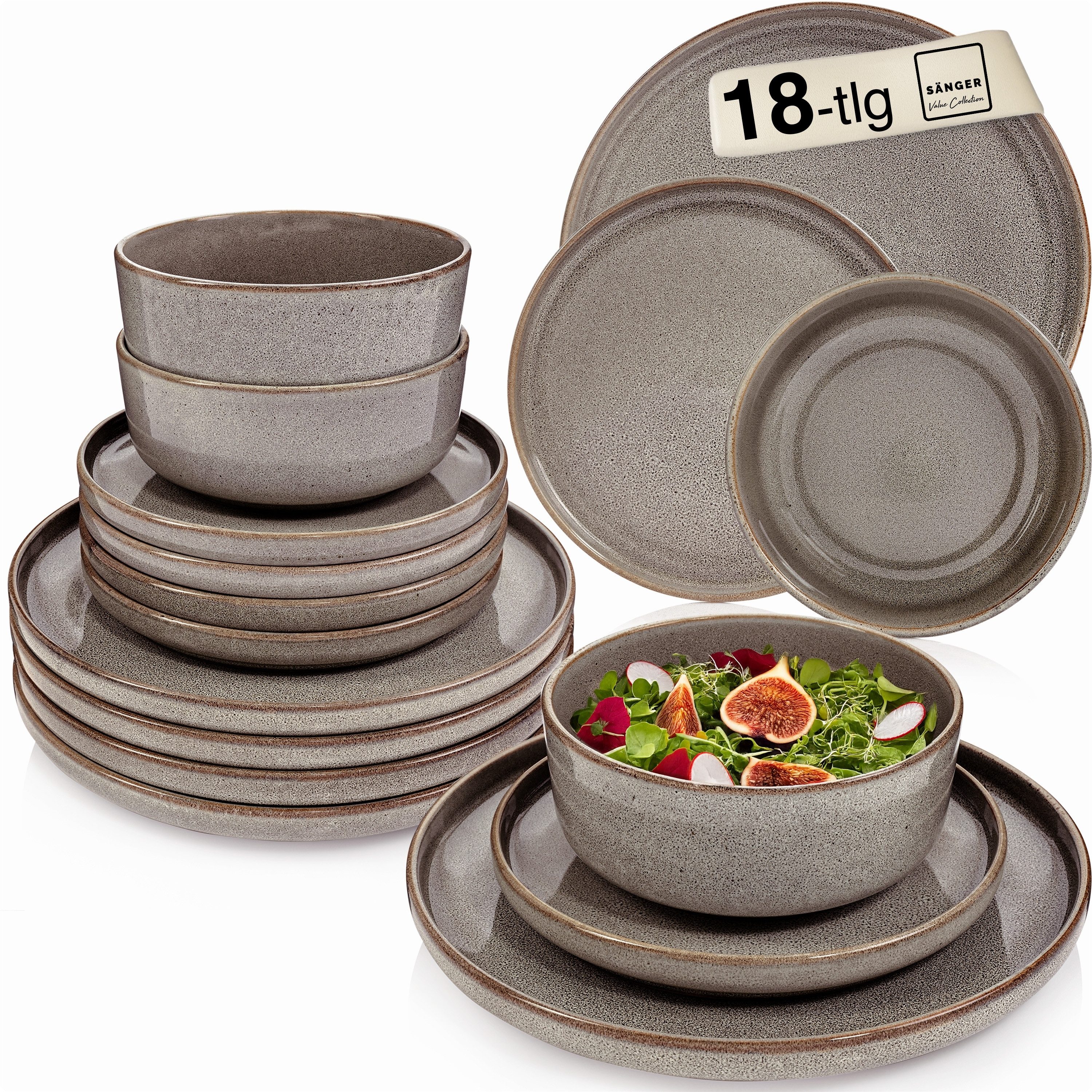 SÄNGER Tafelservice Kairo (18-tlg), 6 Personen, Steingut, Tafelservice Kairo Graphit, Handmade, VALUE COLLECTION