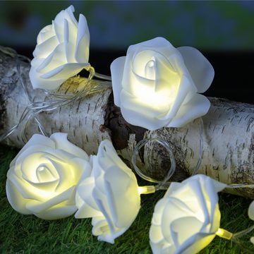 MARELIDA LED-Lichterkette 10 weiße Rosen Rosenblüten Blumengirlande Hochzeit Valentinstag L:1,8m, 10-flammig