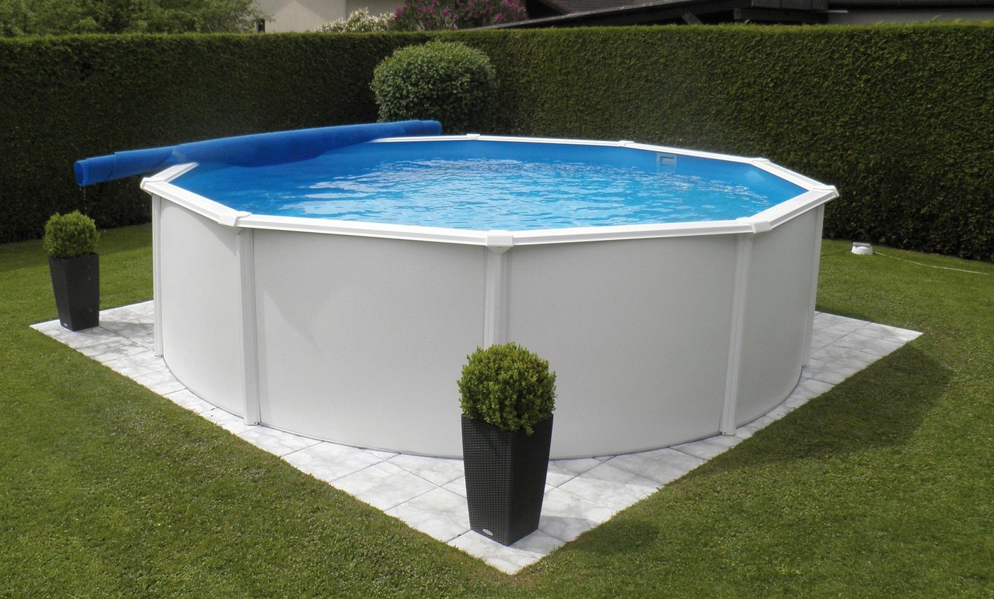 Thumbnail - KWAD Rundpool Supreme weiß inkl. Sicherheitsleiter und Zubehör (Set, 5-tlg), 5-tlg., Höhe: 132 cm, blaue Innenfolie