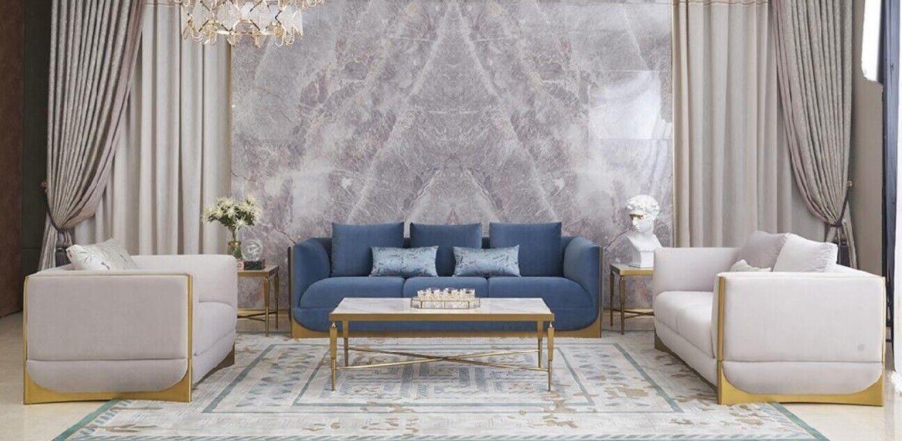 Made Desiger JVmoebel blaue Sofa in 3-er Sofa Dreisitzer Couch Luxus Neu, Europe