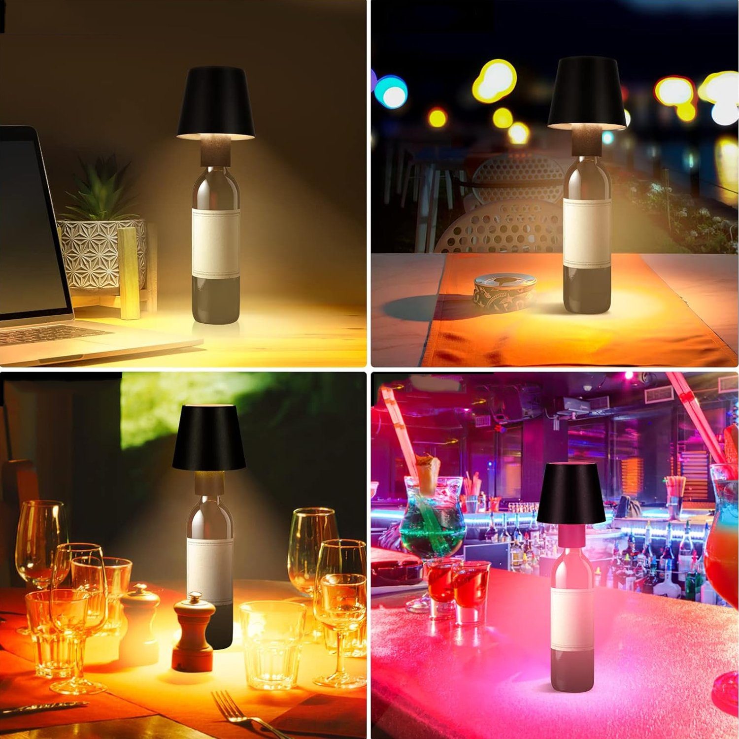 und Nachttischlampe Dimmbare LED integriert, Warmweiß, fest LED Akku AKKEE Restaurants Flaschenleuchte ‎Berührungsschalter, innen/außen, Flaschenlampe, LED Tischleuchte für Leuchte Akku Bars Flaschenleuchte