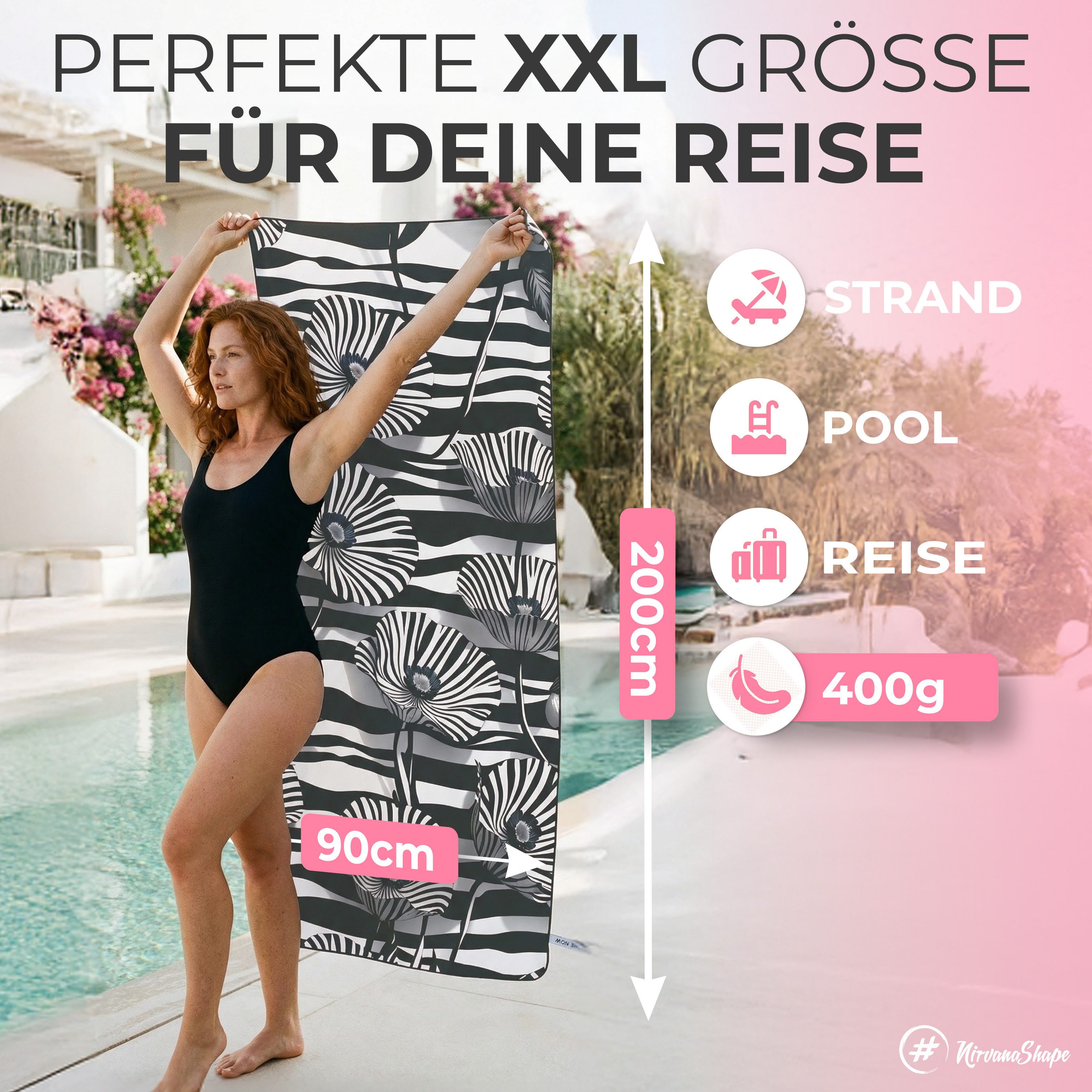 NirvanaShape Strandtuch Reise Handtuch Strandtuch XXL - Strandhandtuch, Mikrofaser Badetuch – Bild 2 von 5