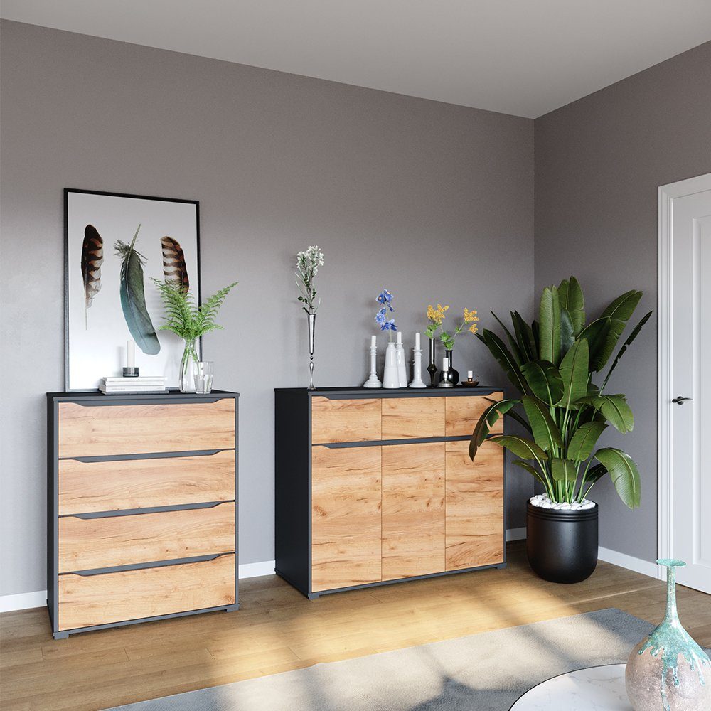 Vicco Kommode Ruben, Anthrazit/Goldkraft Eiche, 120 x 101 cm mit Schubladen (1 St)