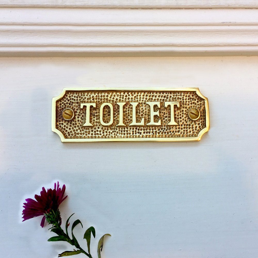 Antikas Wanddekoobjekt Hinweis Schilder Toilette - Gästetoilette Schild WC Tür - Messing