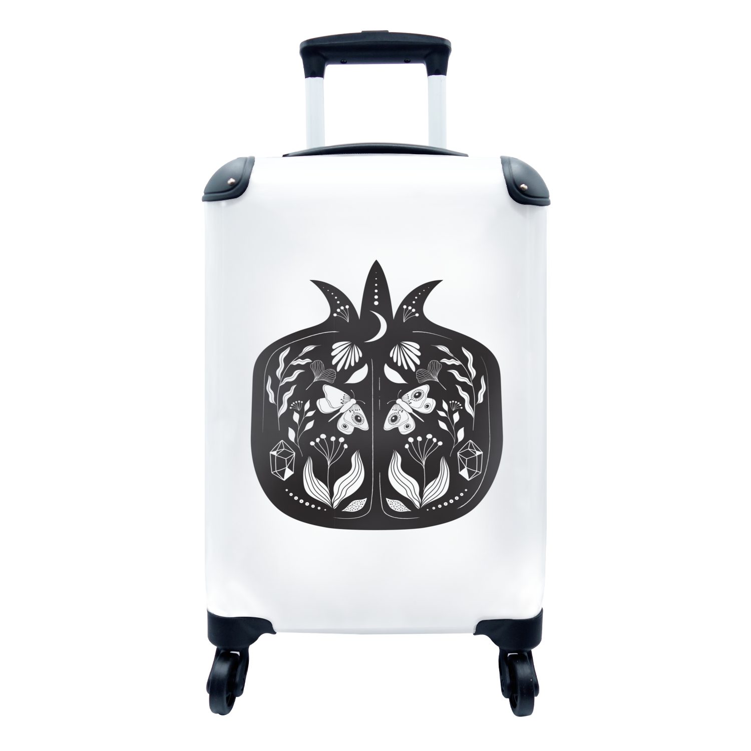MuchoWow Handgepäckkoffer Moderne Kunst mit einem Granatapfel auf weißem Hintergrund, 4 Rollen, Reisetasche mit rollen, Handgepäck für Ferien, Trolley, Reisekoffer