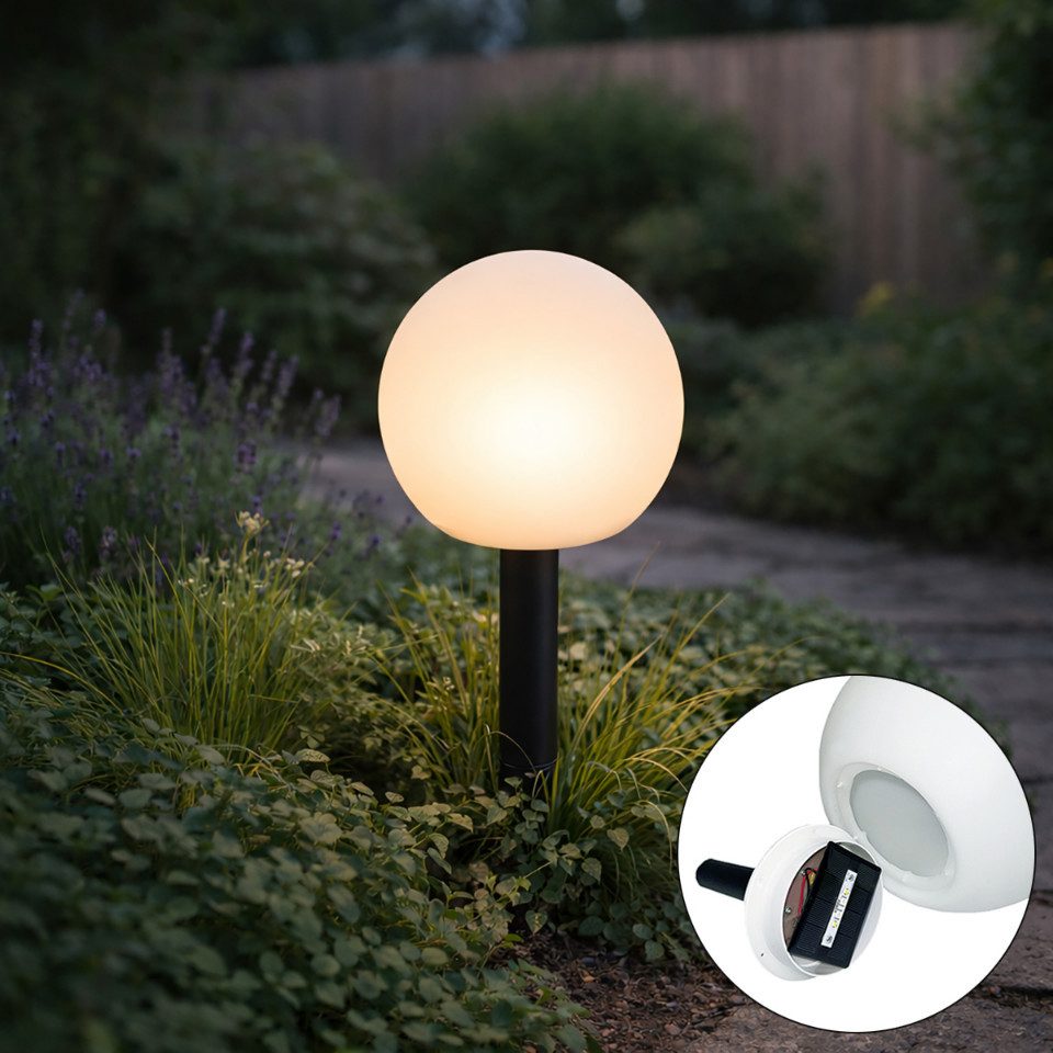 Qazqa LED Solarleuchte Ludger, LED fest integriert, Extra-Warmweiß, QAZQA Solar­leuchte, integrated, Weiß, Kunststoff, Modern